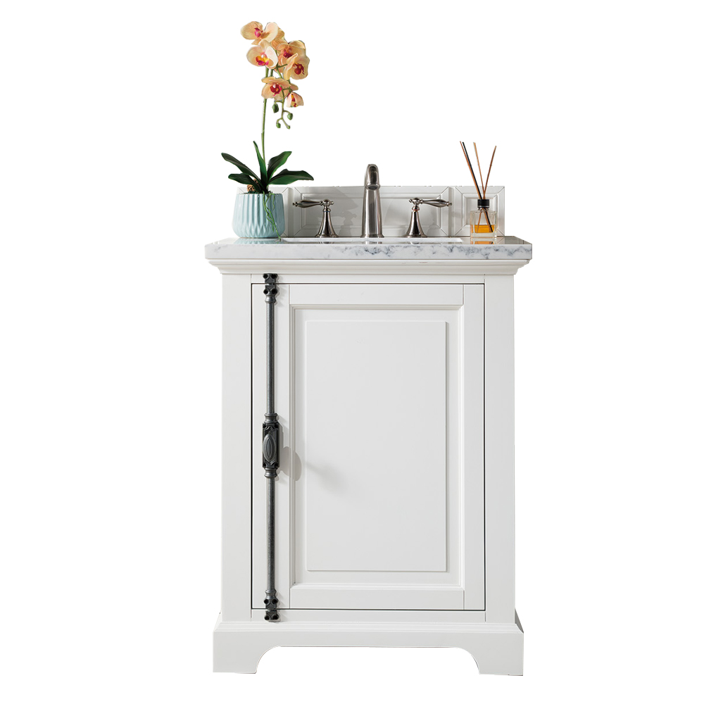 James Martin 238-105-V26-BW-3AF Providence 26" Bright White Single Vanity w/ 3 CM Arctic Fall Solid Surface Top