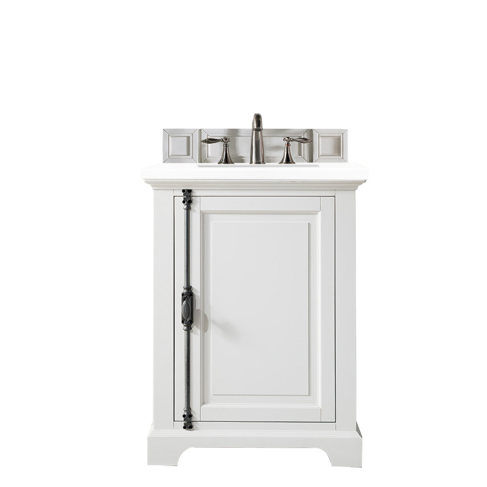 James Martin 238-105-V26-BW-3CLW Providence 26" Single Vanity Cabinet, Bright White, w/ 3 CM Classic White Quartz Top