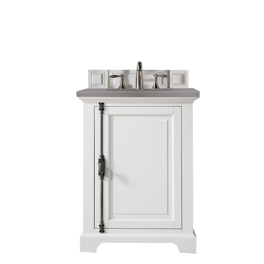 James Martin 238-105-V26-BW-3GEX Providence 26" Single Vanity Cabinet, Bright White, w/ 3 CM Grey Expo Quartz Top