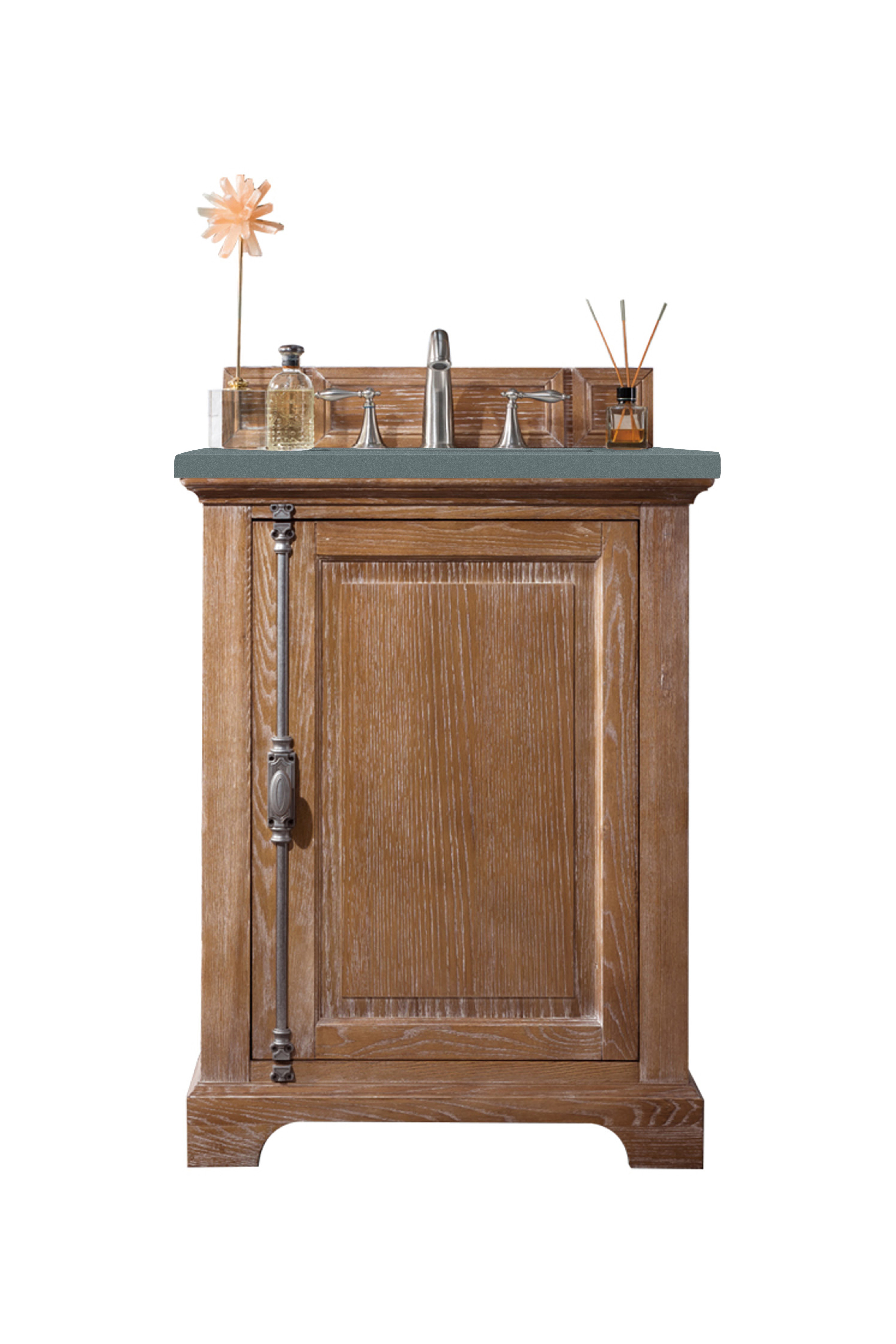 James Martin 238-105-V26-DRF-3CBL Providence 26" Single Vanity Cabinet, Driftwood, w/ 3 CM Cala Blue Quartz Top