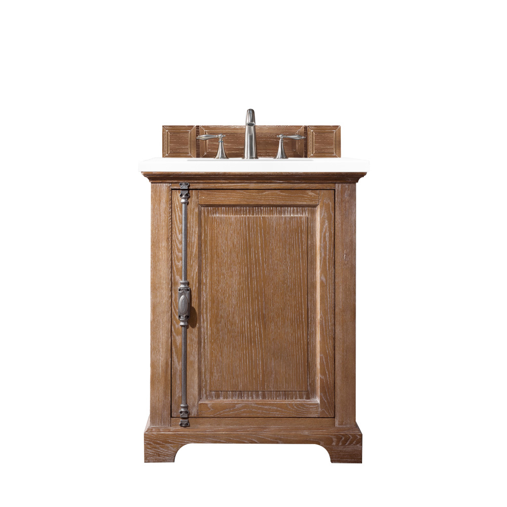 James Martin 238-105-V26-DRF-3CLW Providence 26" Single Vanity Cabinet, Driftwood, w/ 3 CM Classic White Quartz Top