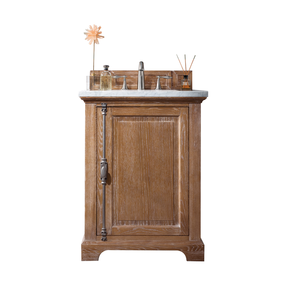 James Martin 238-105-V26-DRF-3EJP Providence 26" Single Vanity Cabinet, Driftwood, w/ 3 CM Eternal Jasmine Pearl Quartz Top