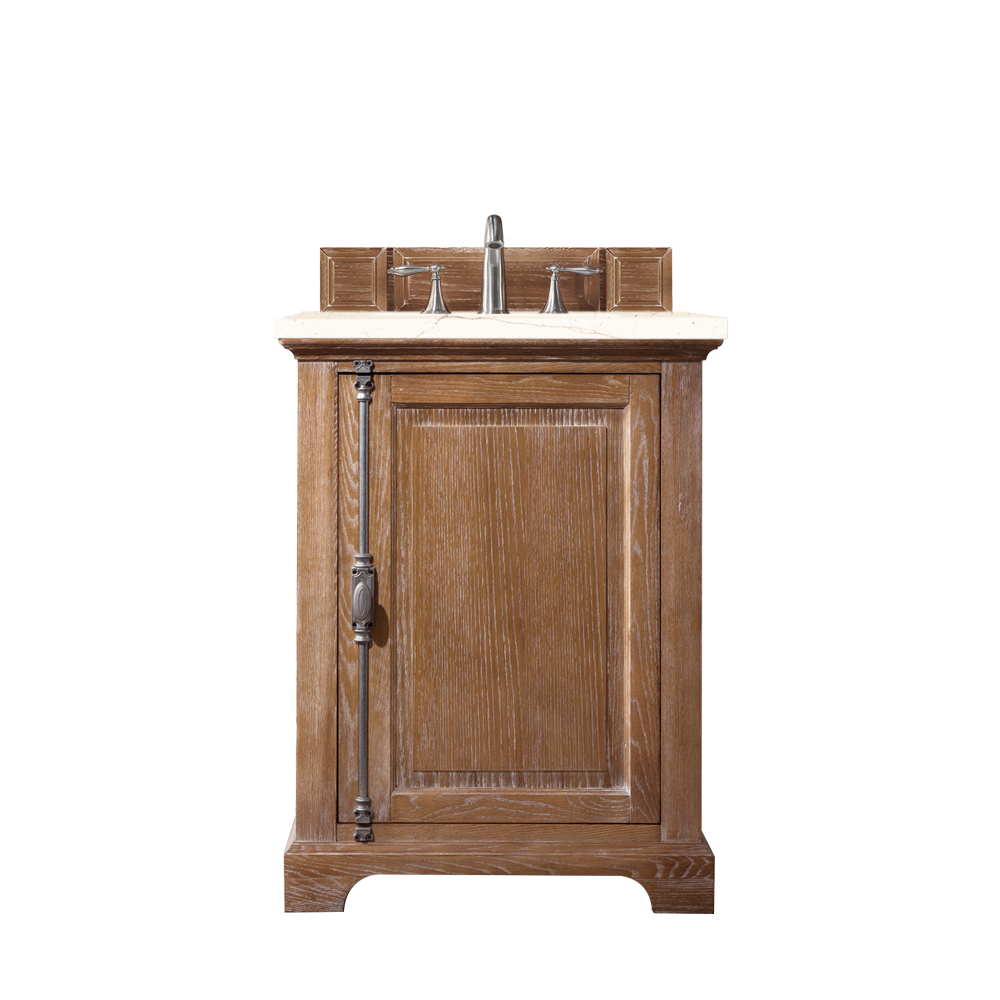 James Martin 238-105-V26-DRF-3EMR Providence 26" Single Vanity Cabinet, Driftwood, w/ 3 CM Eternal Marfil Quartz Top