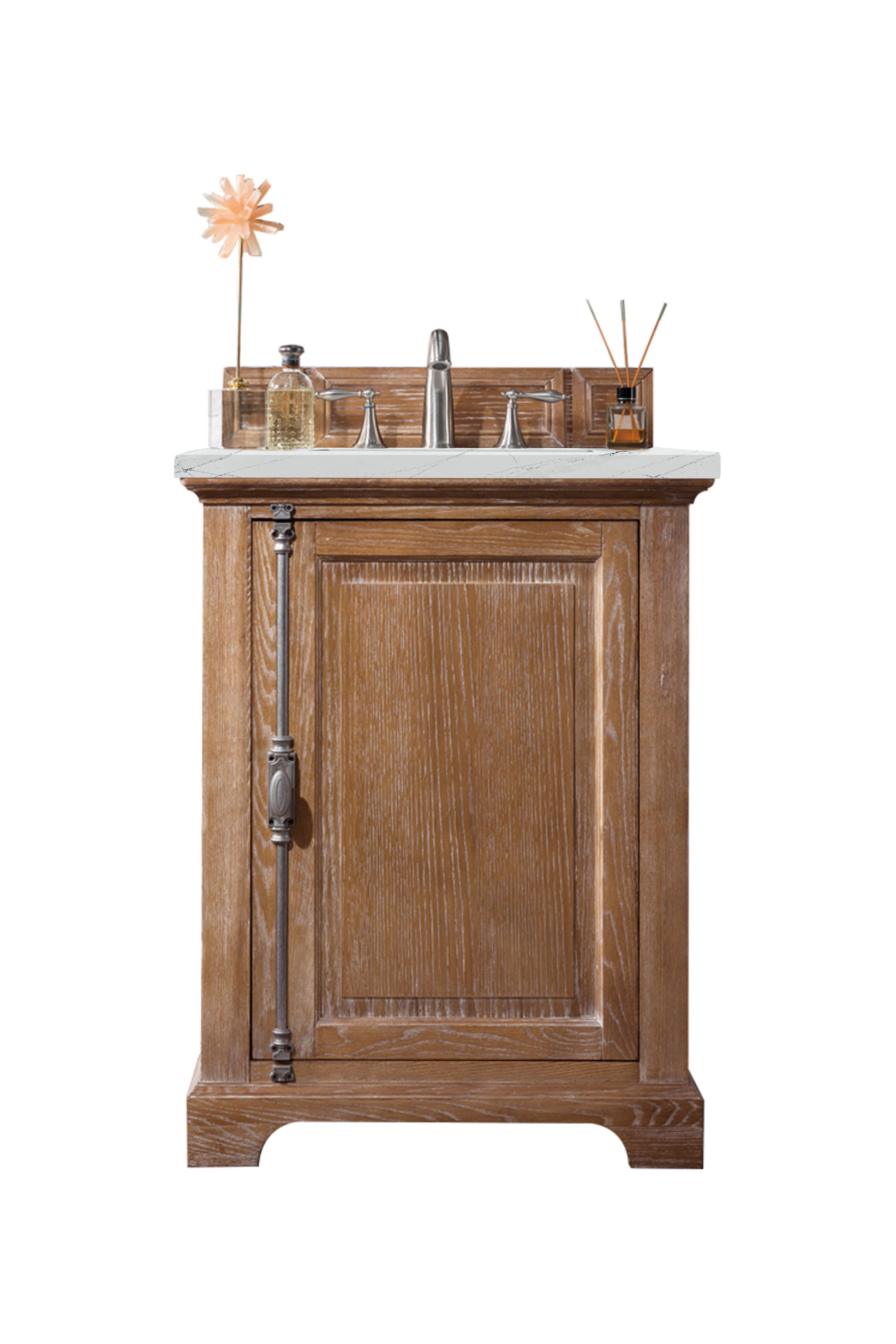 James Martin 238-105-V26-DRF-3ENC Providence 26" Single Vanity Cabinet, Driftwood, w/ 3 CM Ethereal Noctis Quartz Top