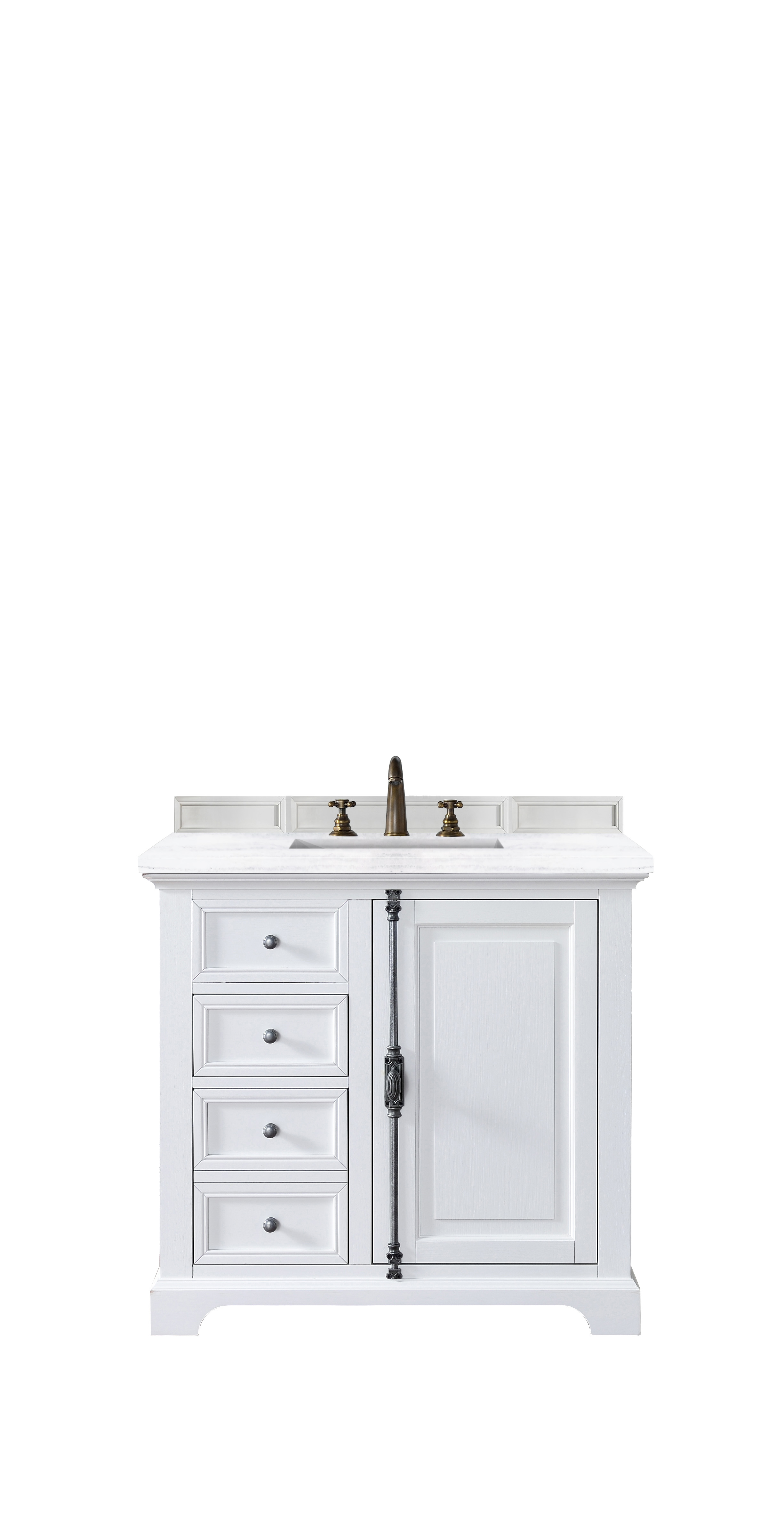 James Martin 238-105-V36-BW-3AF Providence 36" Bright White Single Vanity w/ 3 CM Arctic Fall Solid Surface Top
