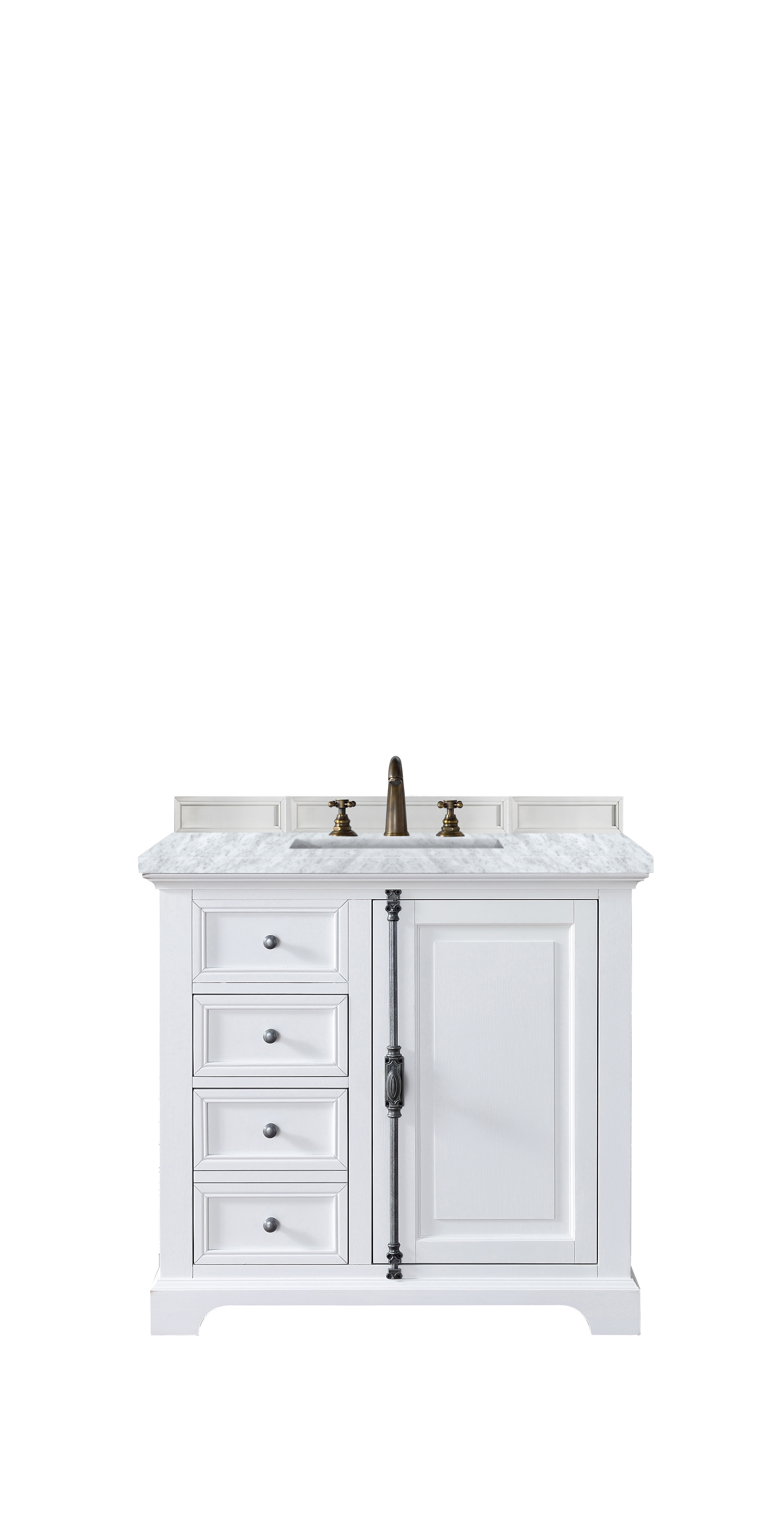 James Martin 238-105-V36-BW-3CAR Providence 36" Bright White Single Vanity w/ 3 CM Carrara Marble Top