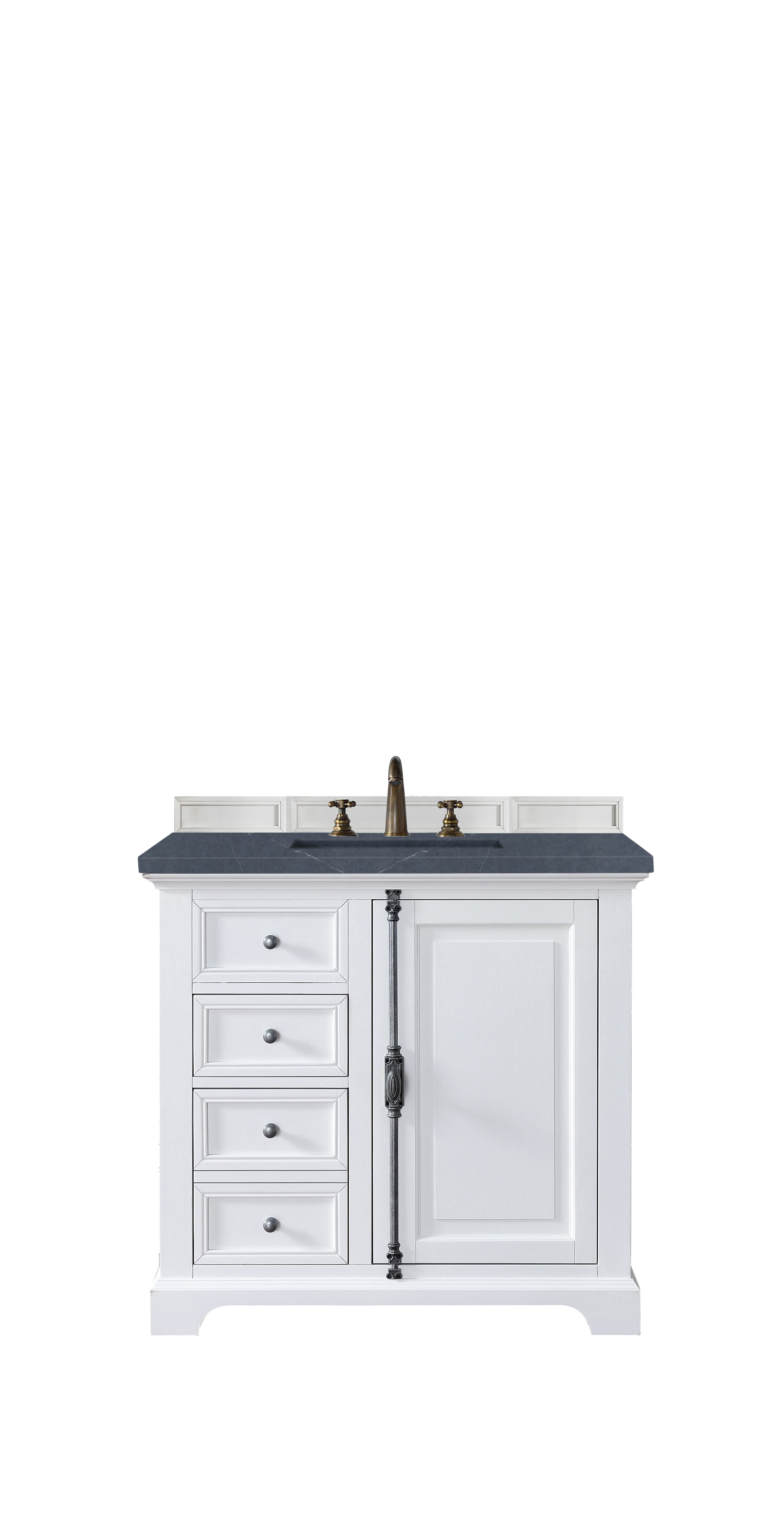 James Martin 238-105-V36-BW-3CSP Providence 36" Single Vanity Cabinet, Bright White, w/ 3 CM Charcoal Soapstone Quartz Top