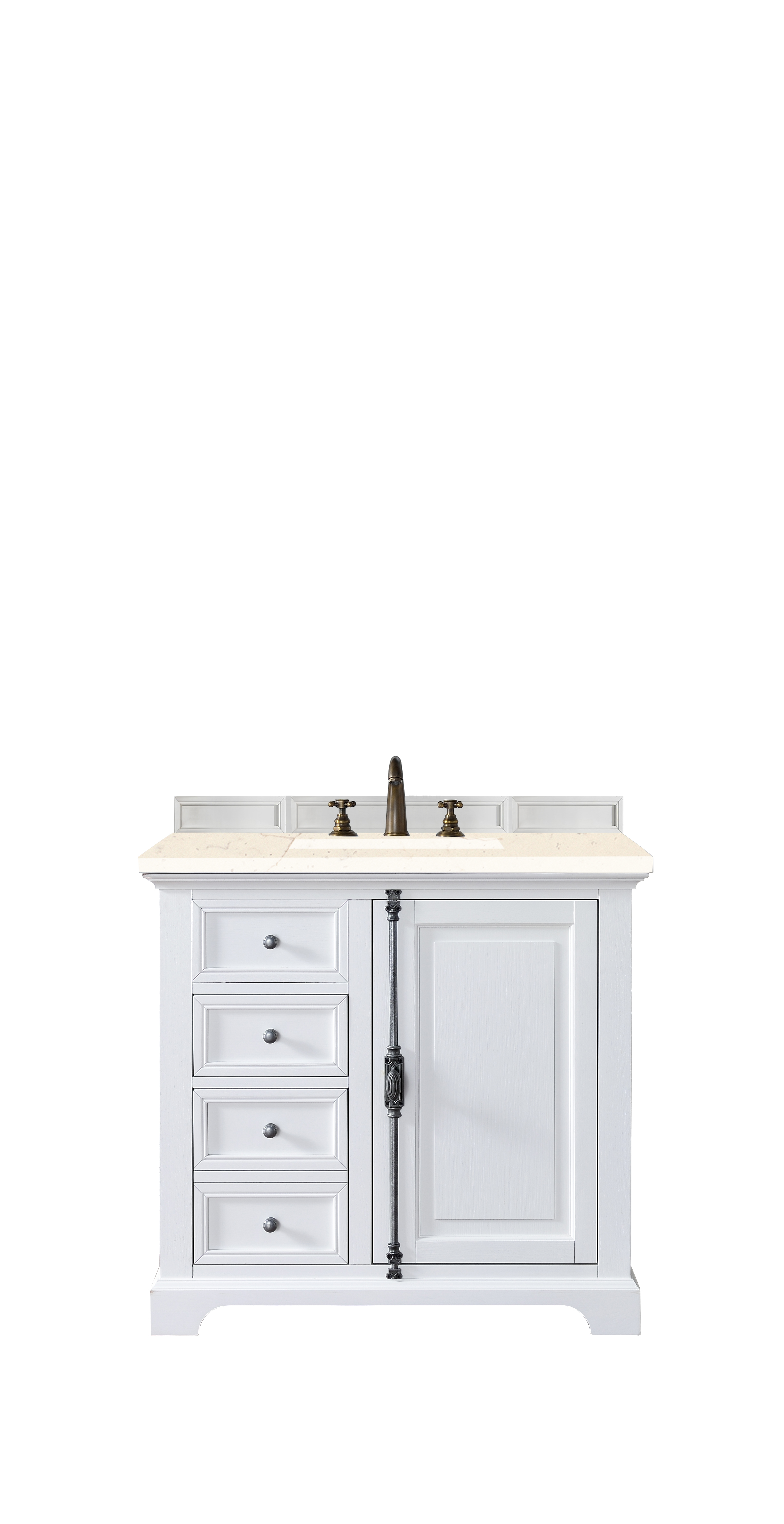 James Martin 238-105-V36-BW-3EMR Providence 36" Single Vanity Cabinet, Bright White, w/ 3 CM Eternal Marfil Quartz Top