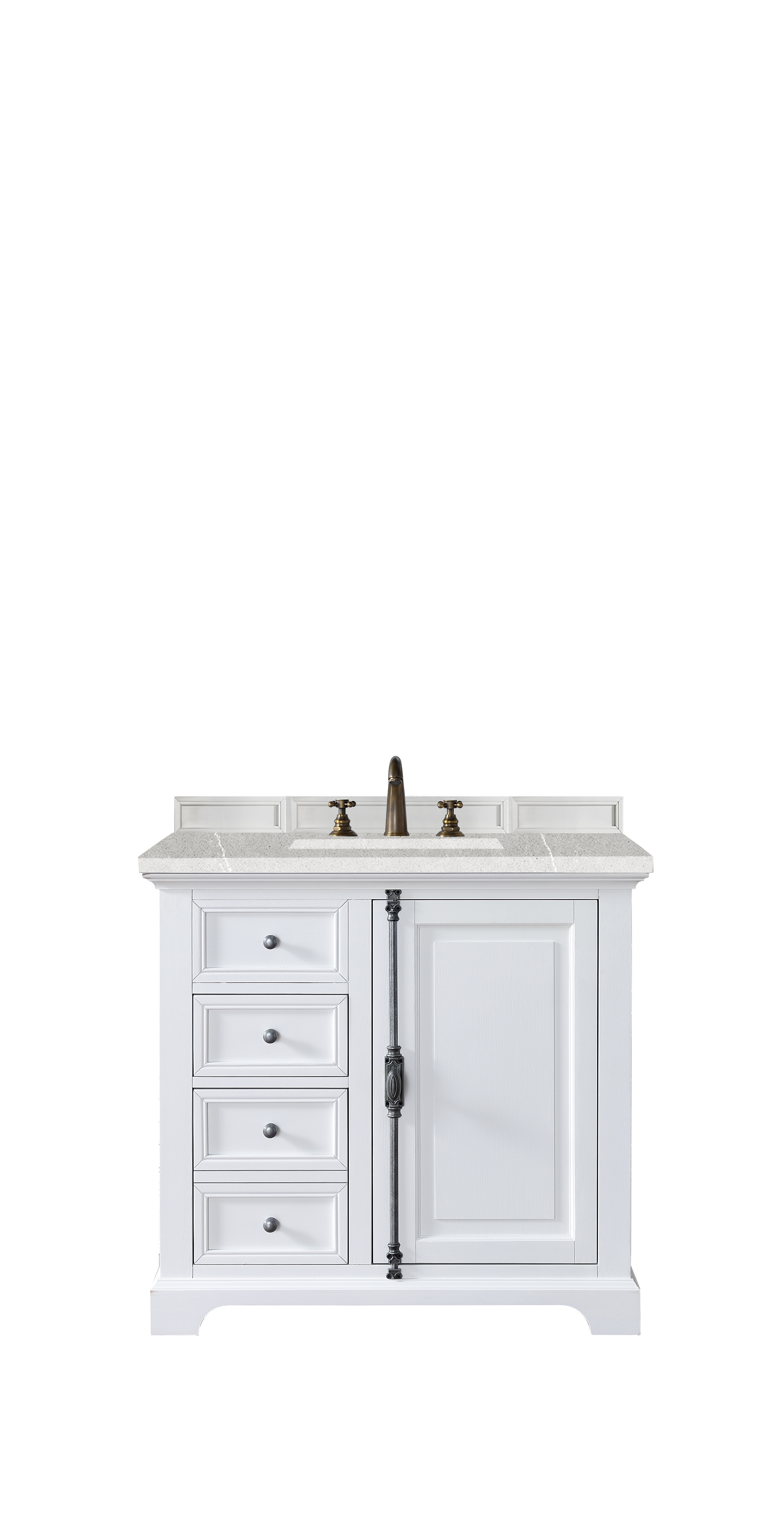 James Martin 238-105-V36-BW-3ESR Providence 36" Single Vanity Cabinet, Bright White, w/ 3 CM Eternal Serena Quartz Top