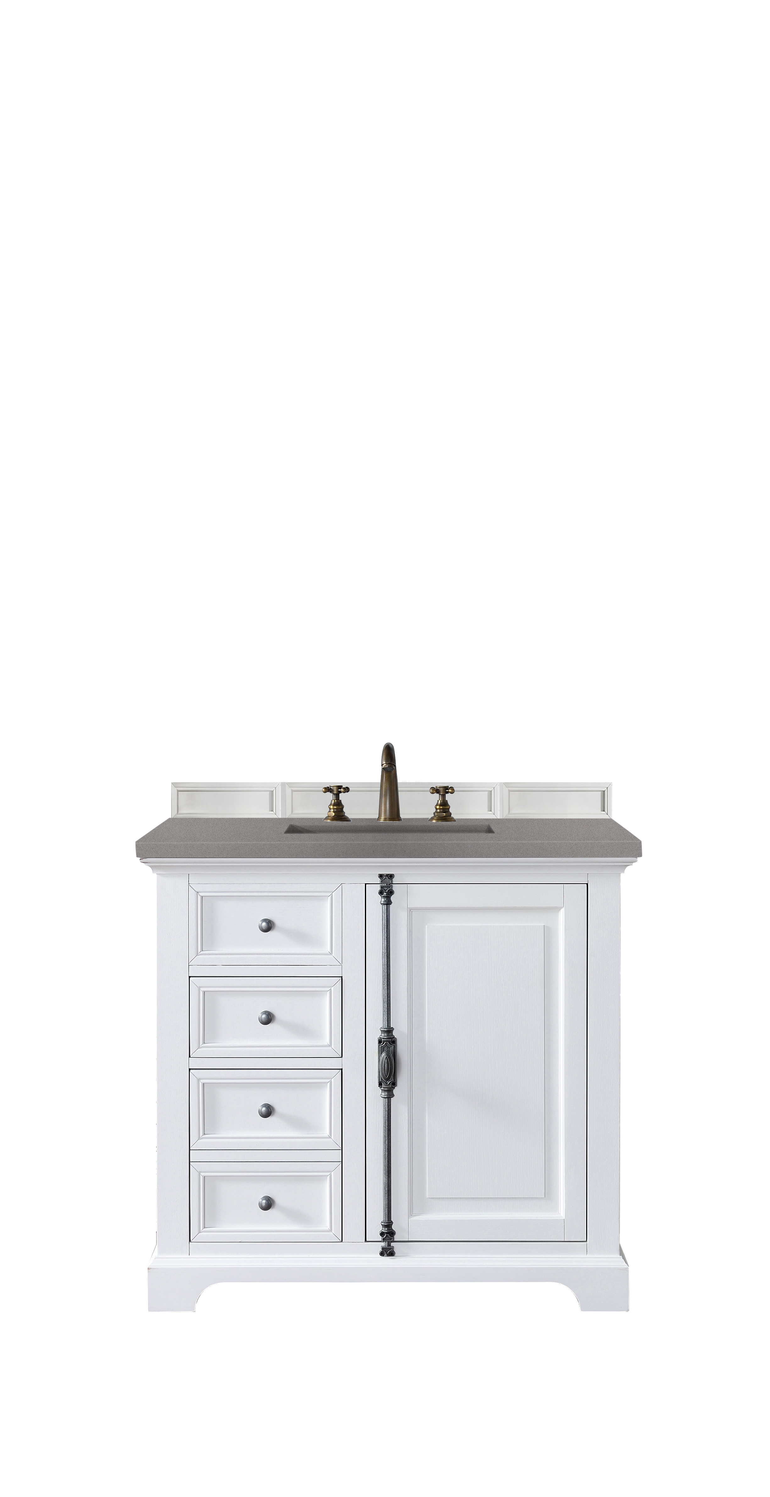 James Martin 238-105-V36-BW-3GEX Providence 36" Single Vanity Cabinet, Bright White, w/ 3 CM Grey Expo Quartz Top
