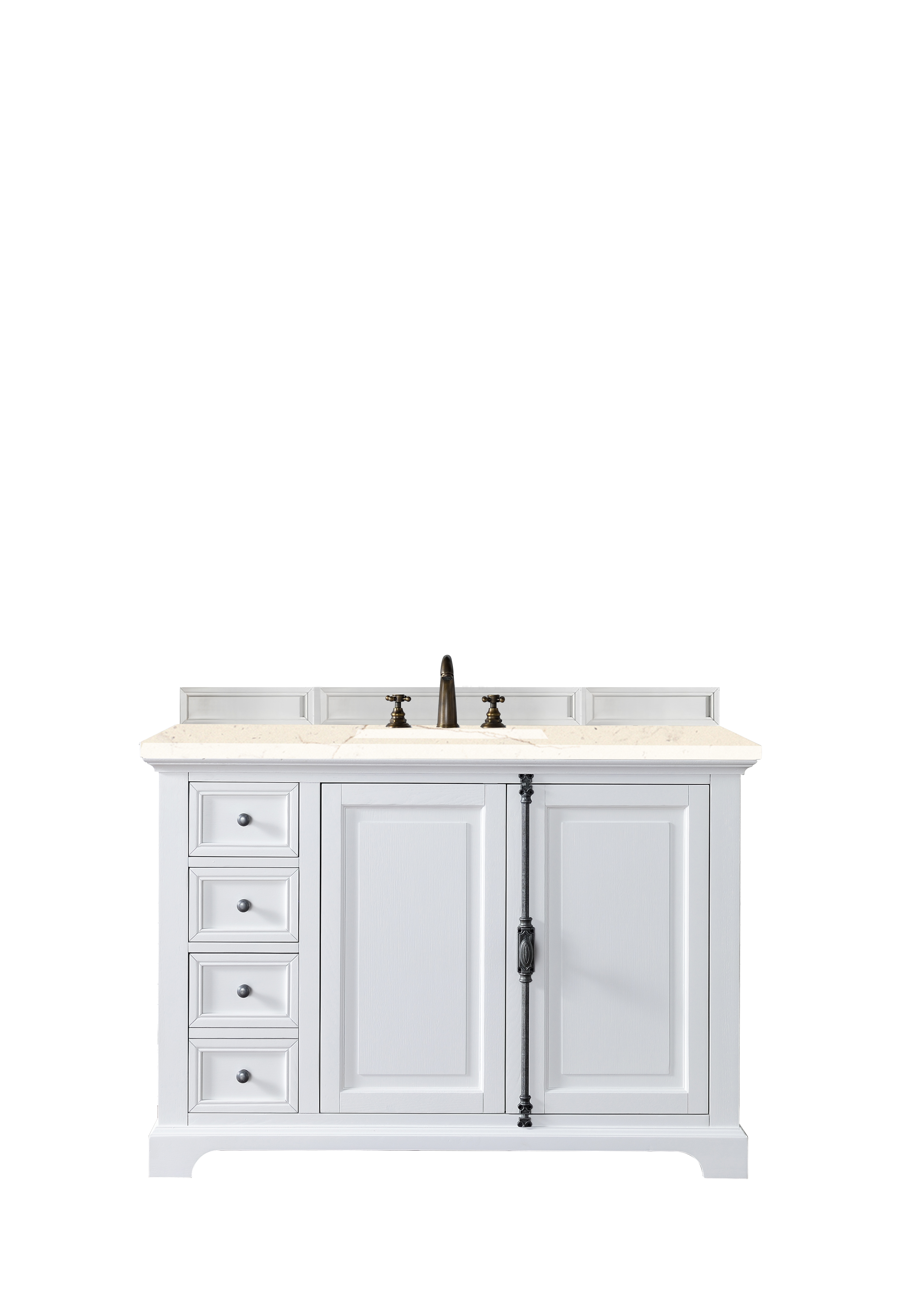 James Martin 238-105-V48-BW-3EMR Providence 48" Single Vanity Cabinet, Bright White, w/ 3 CM Eternal Marfil Quartz Top