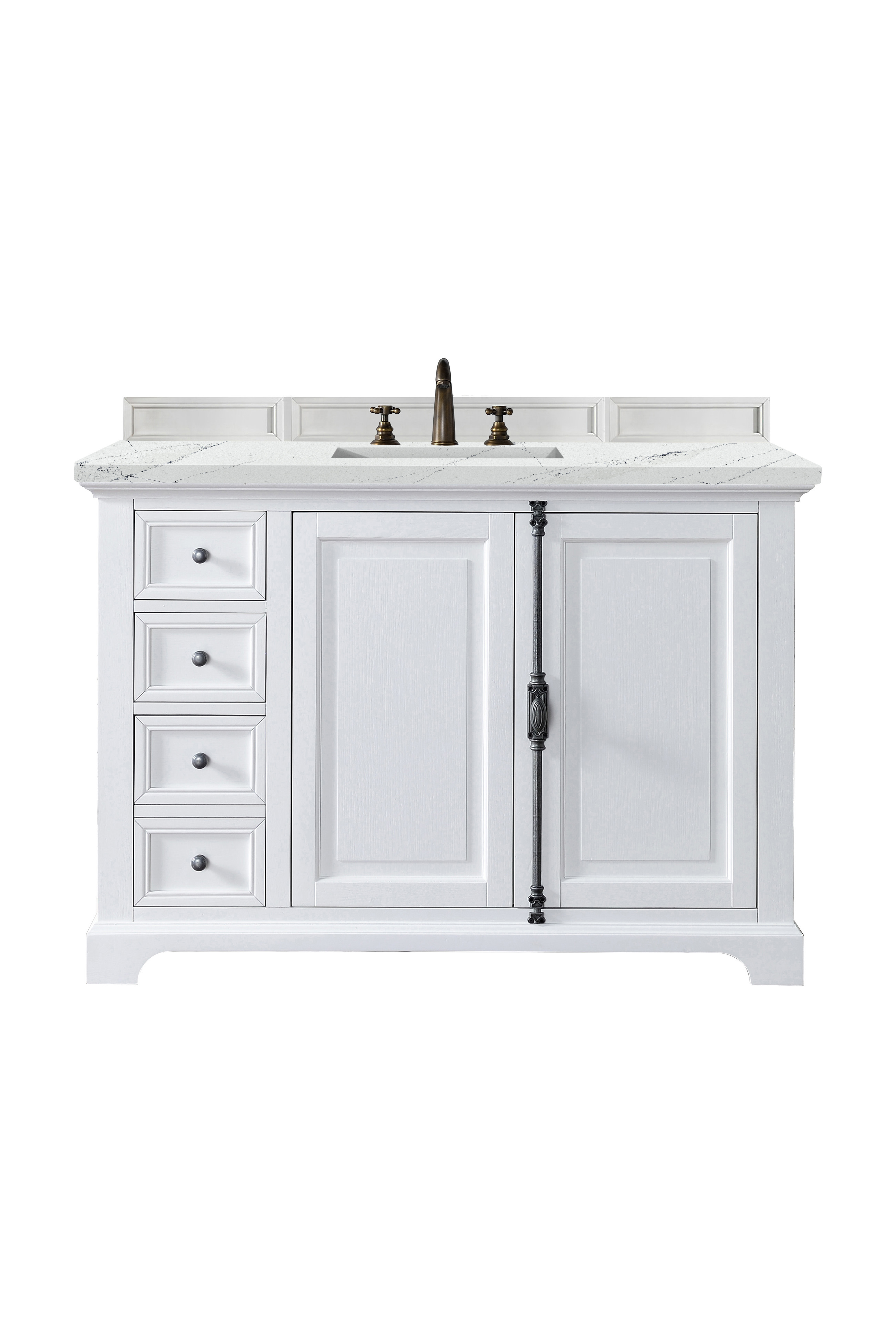 James Martin 238-105-V48-BW-3ENC Providence 48" Single Vanity Cabinet, Bright White, w/ 3 CM Ethereal Noctis Quartz Top