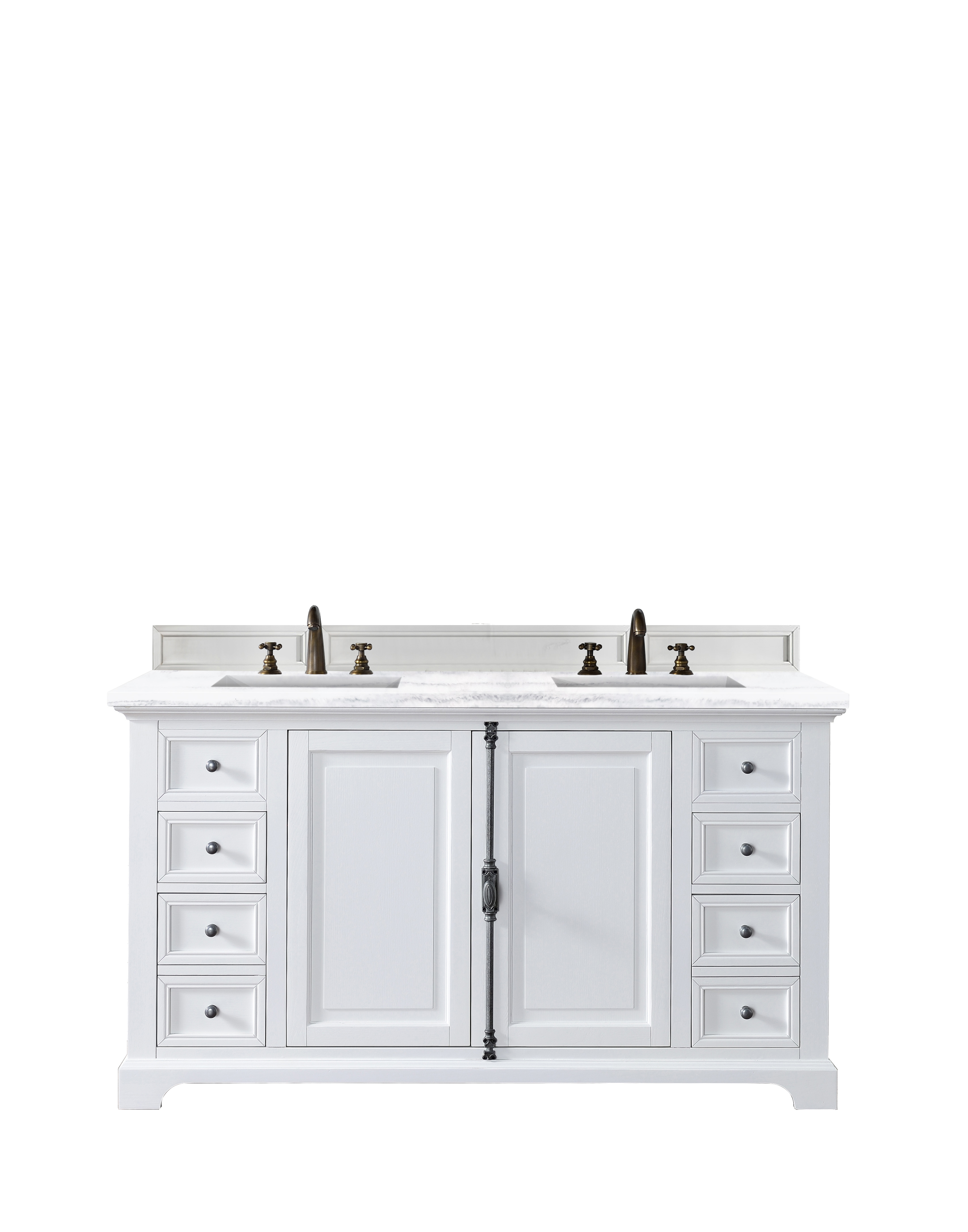 James Martin 238-105-V60D-BW-3AF Providence 60" Bright White Double Vanity w/ 3 CM Arctic Fall Solid Surface Top