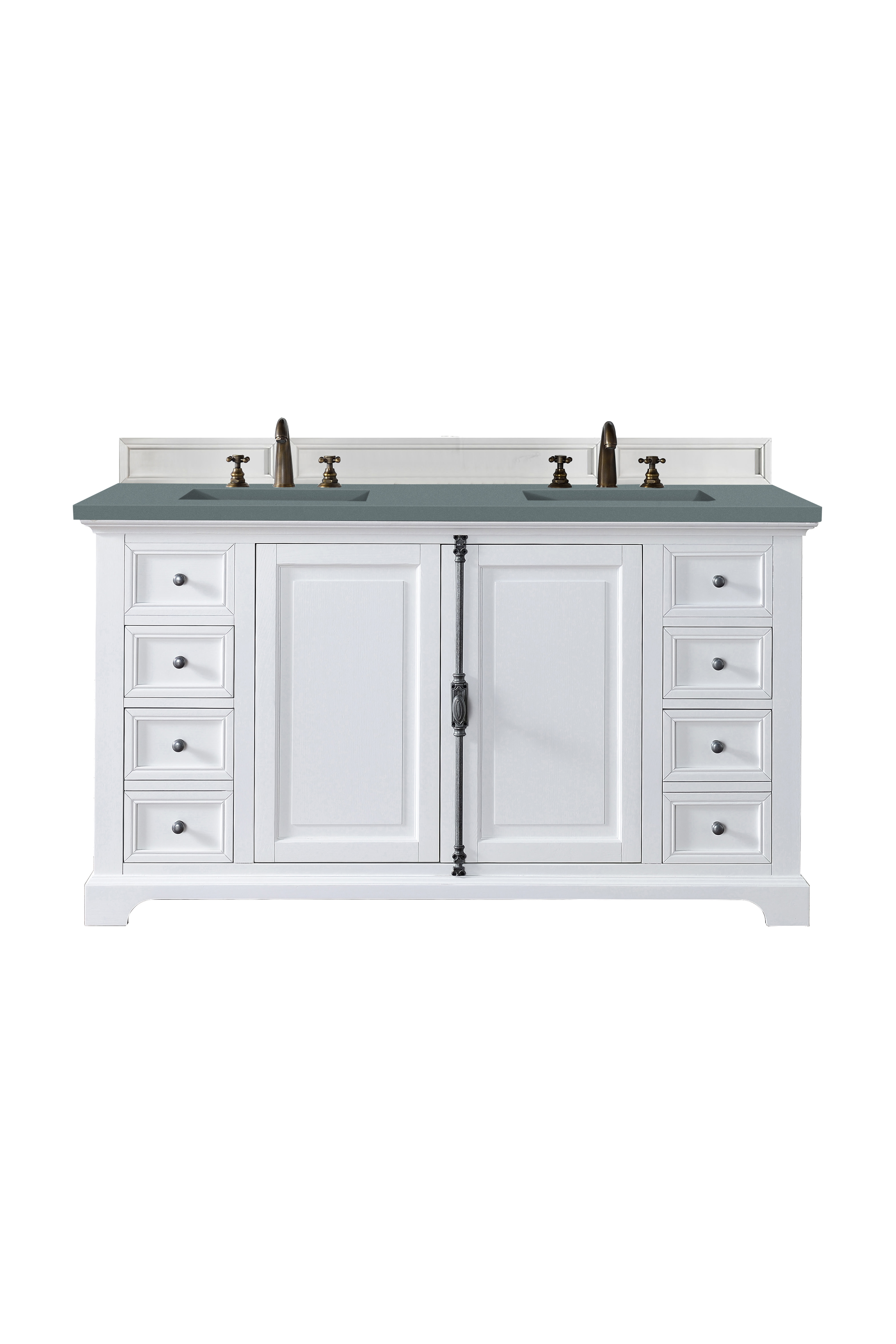 James Martin 238-105-V60D-BW-3CBL Providence 60" Double Vanity Cabinet, Bright White, w/ 3 CM Cala Blue Quartz Top