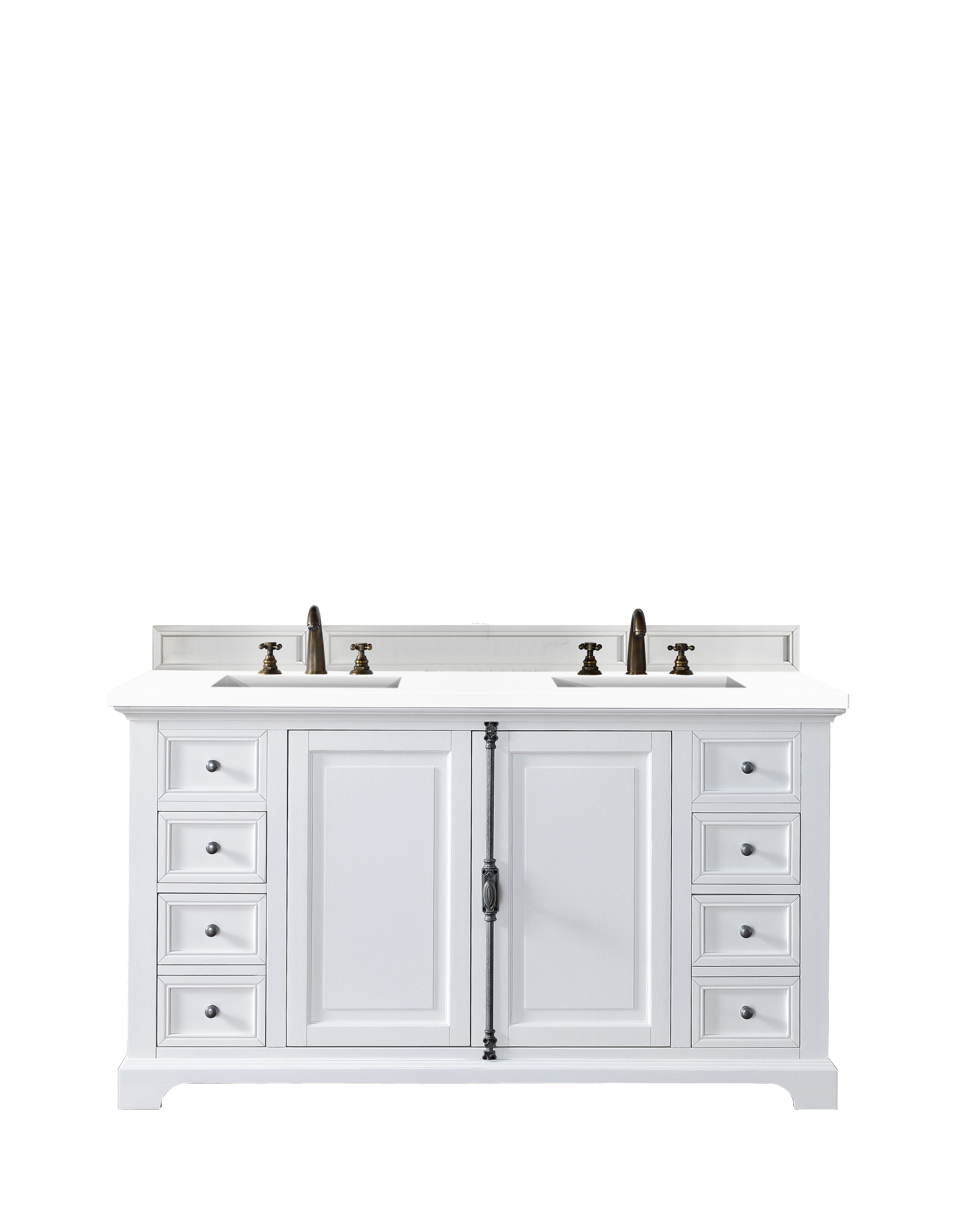 James Martin 238-105-V60D-BW-3CLW Providence 60" Double Vanity Cabinet, Bright White, w/ 3 CM Classic White Quartz Top