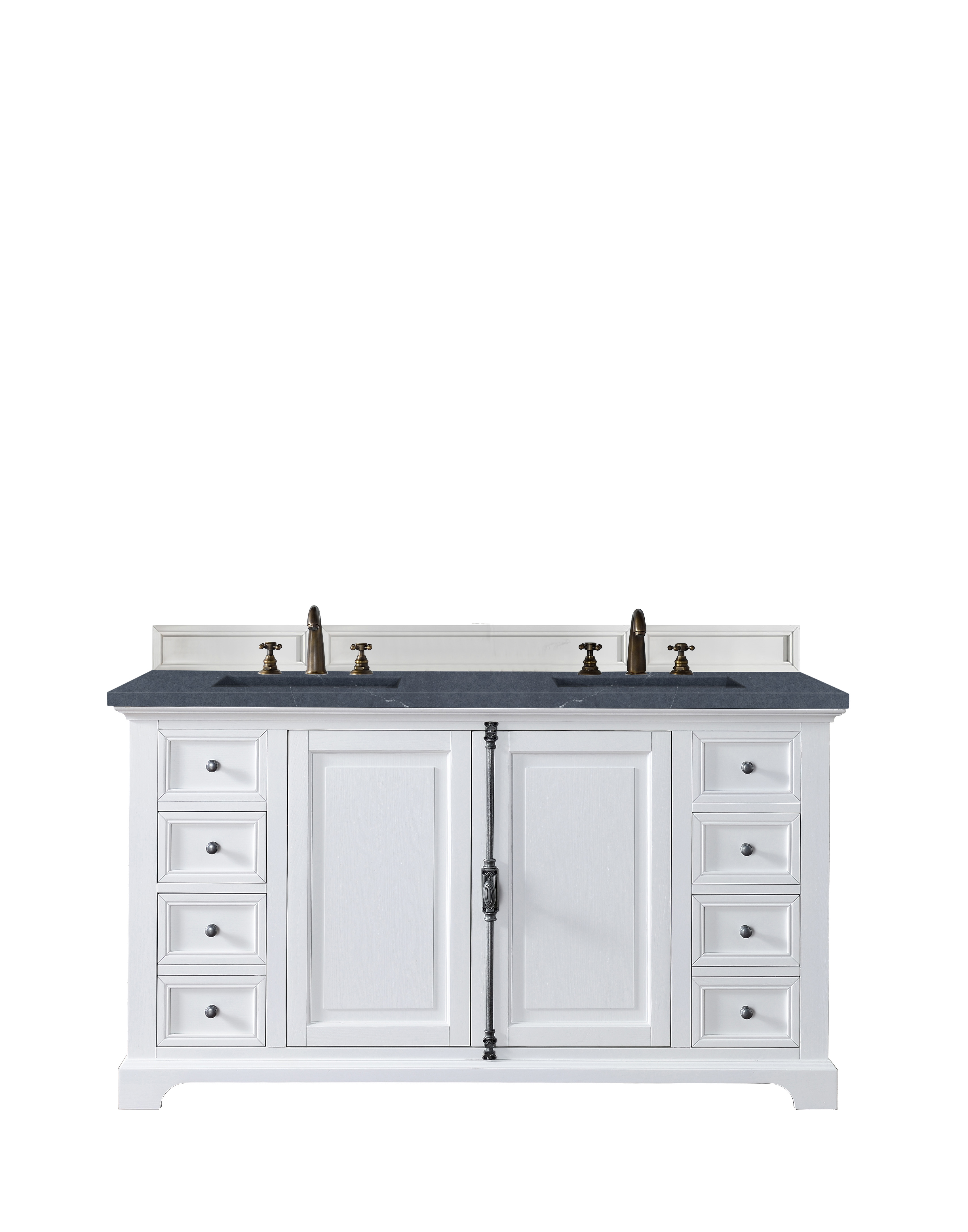 James Martin 238-105-V60D-BW-3CSP Providence 60" Double Vanity Cabinet, Bright White, w/ 3 CM Charcoal Soapstone Quartz Top - Click Image to Close