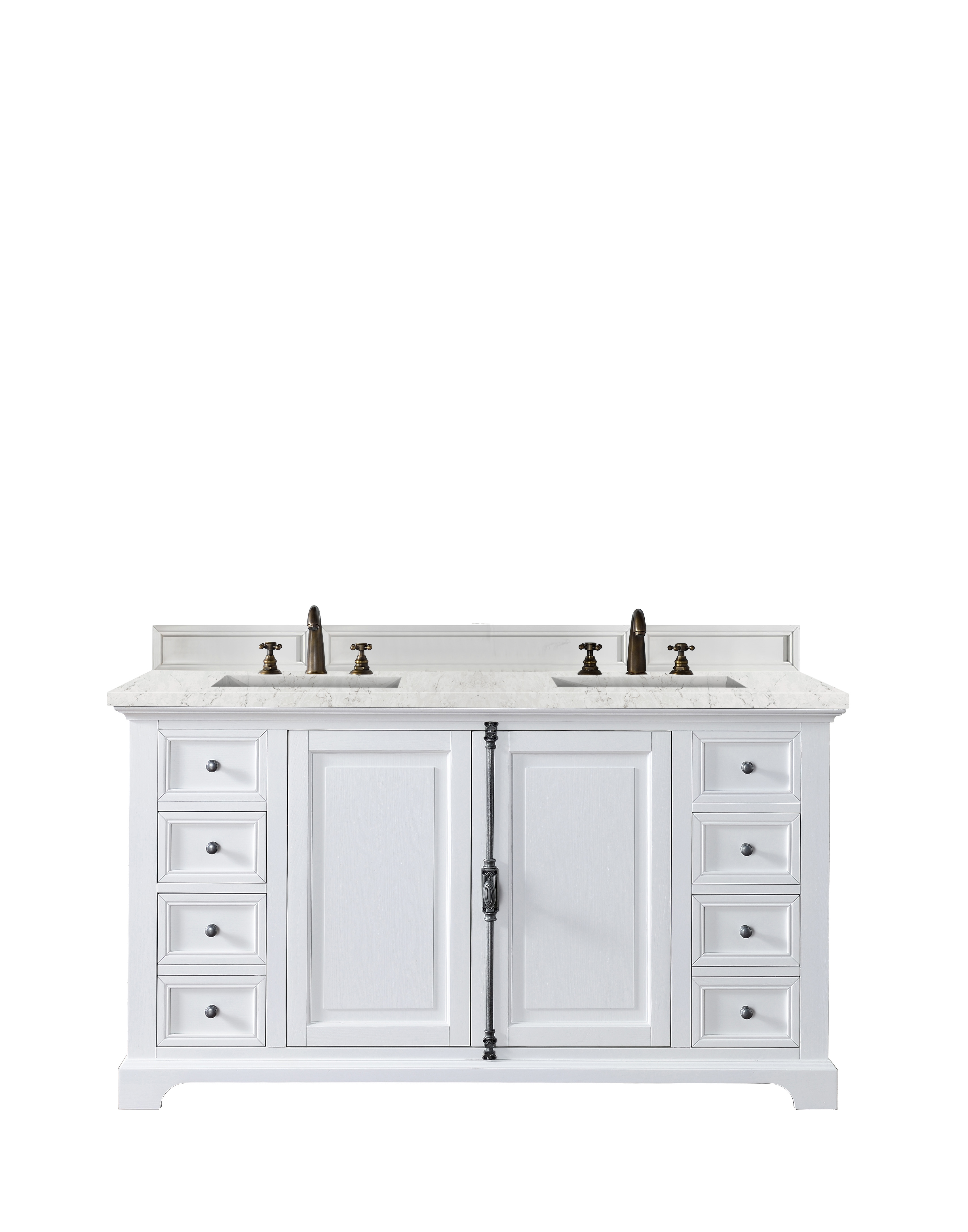 James Martin 238-105-V60D-BW-3EJP Providence 60" Double Vanity Cabinet, Bright White, w/ 3 CM Eternal Jasmine Pearl Quartz Top