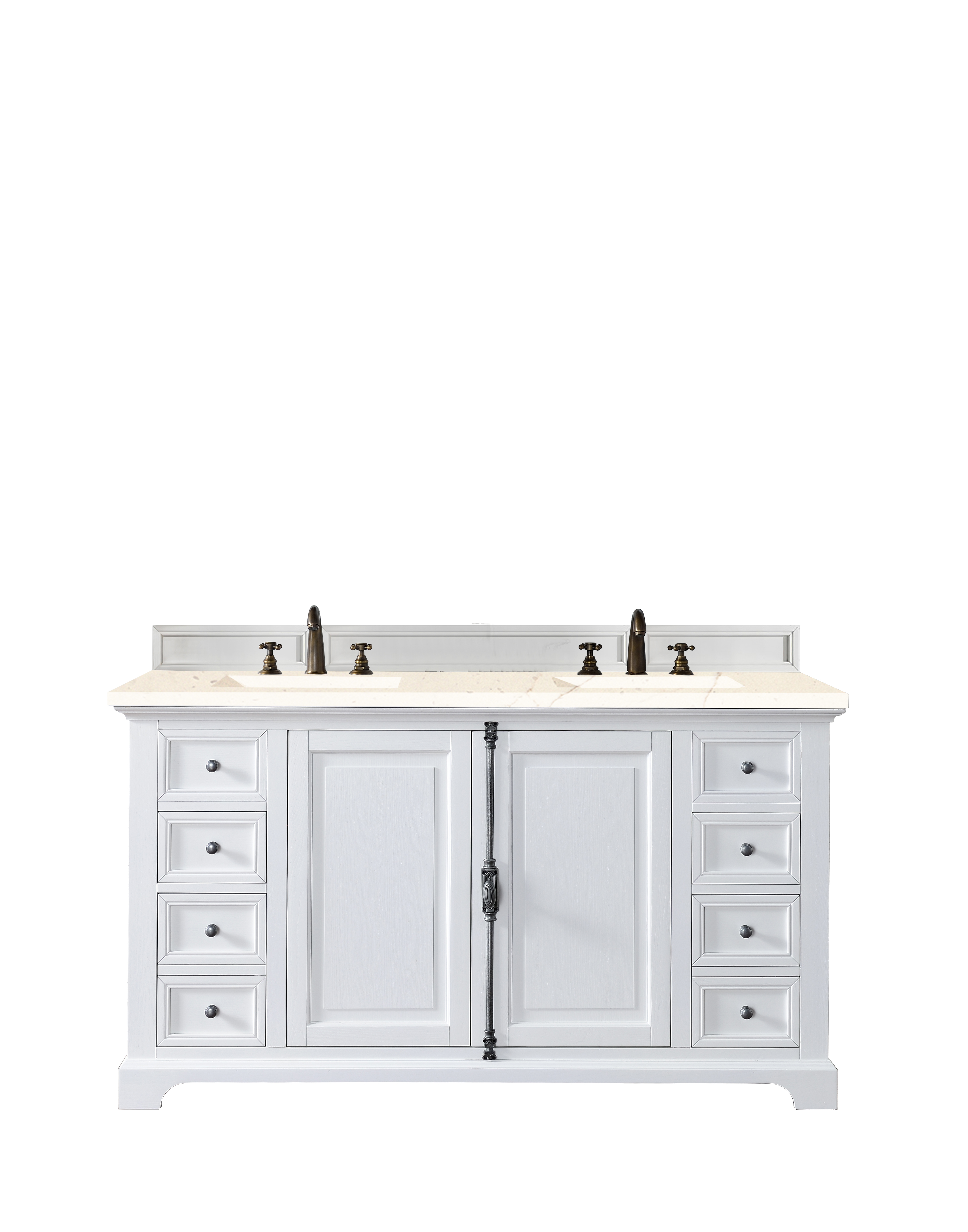 James Martin 238-105-V60D-BW-3EMR Providence 60" Double Vanity Cabinet, Bright White, w/ 3 CM Eternal Marfil Quartz Top