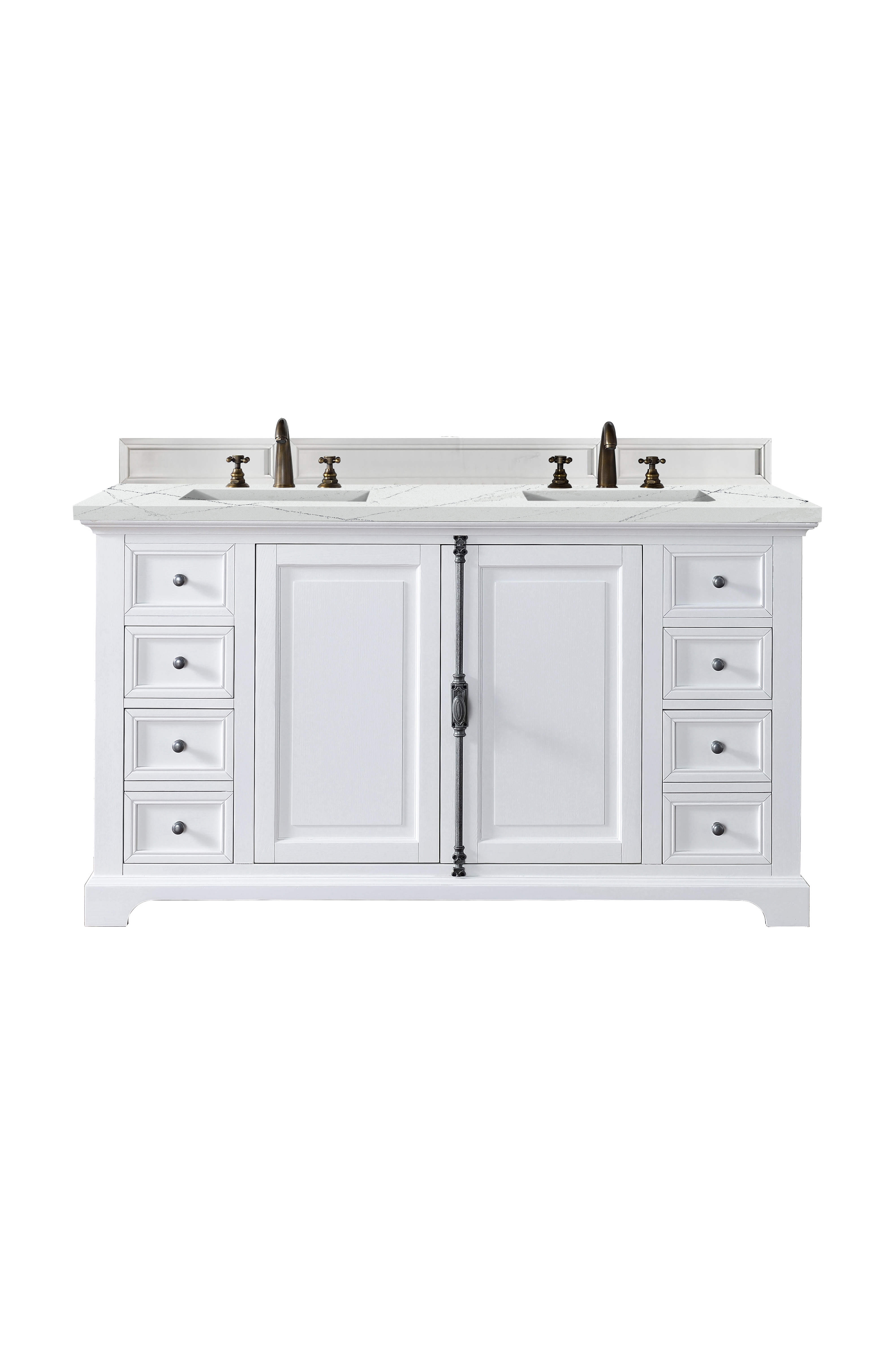 James Martin 238-105-V60D-BW-3ENC Providence 60" Double Vanity Cabinet, Bright White, w/ 3 CM Ethereal Noctis Quartz Top