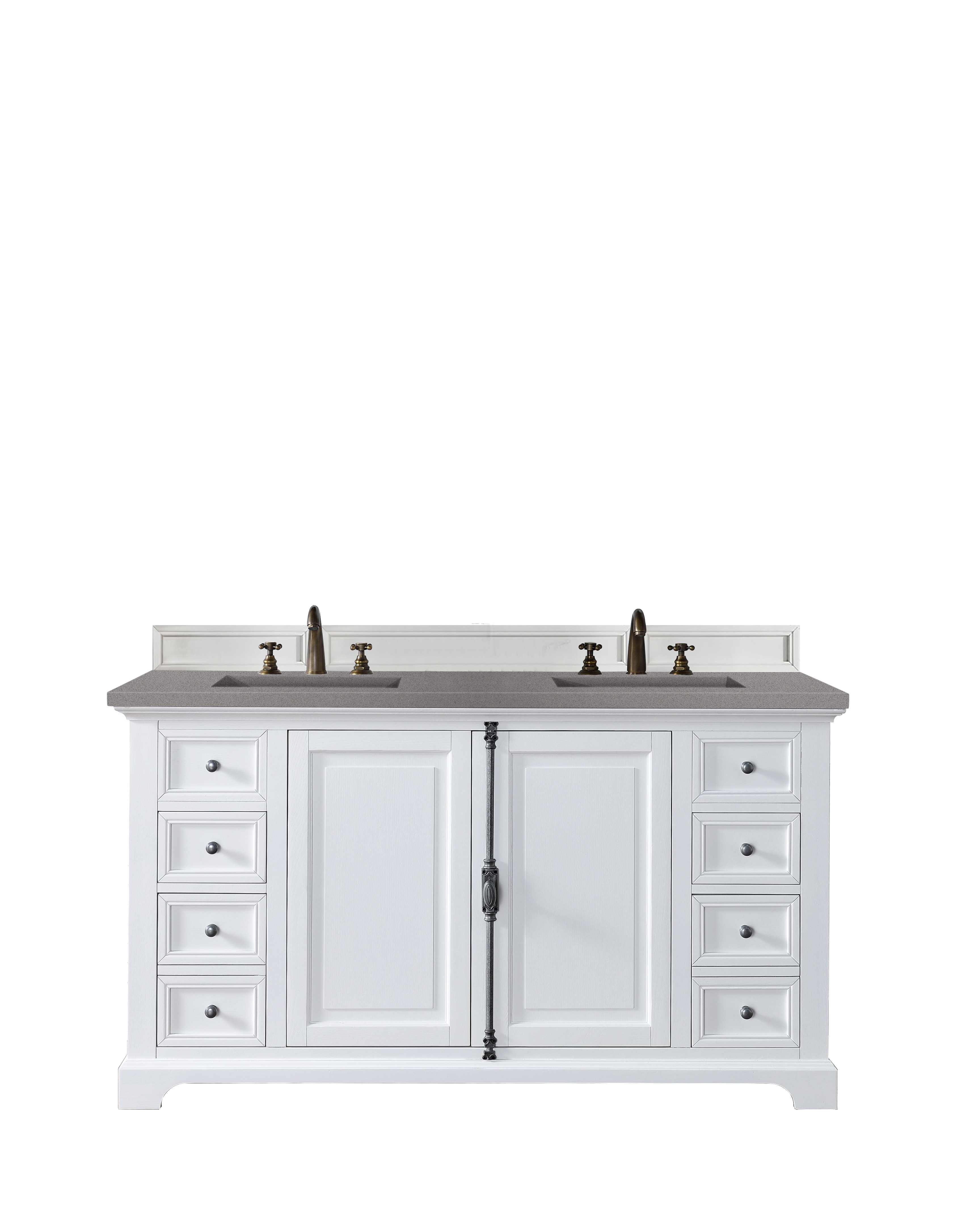 James Martin 238-105-V60D-BW-3GEX Providence 60" Double Vanity Cabinet, Bright White, w/ 3 CM Grey Expo Quartz Top