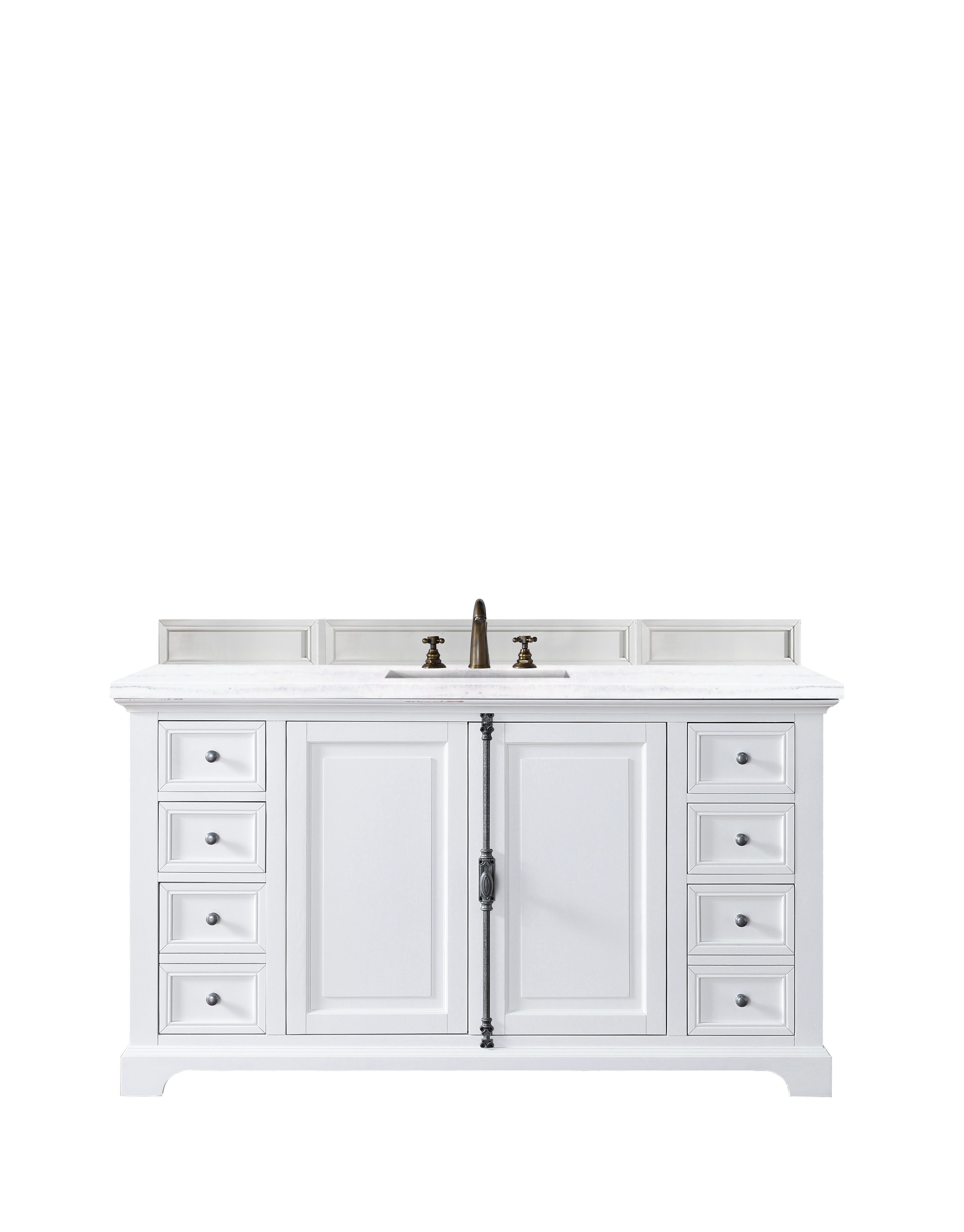 James Martin 238-105-V60S-BW-3AF Providence 60" Bright White Single Vanity w/ 3 CM Arctic Fall Solid Surface Top
