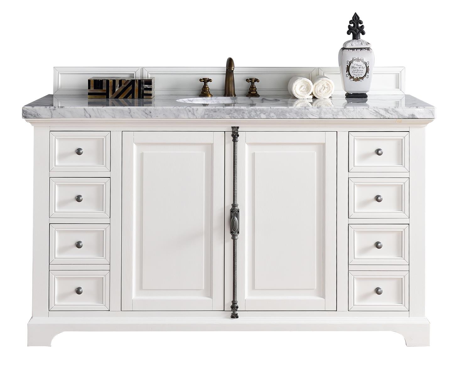 James Martin 238-105-V60S-BW-3CAR Providence 60" Bright White Single Vanity w/ 3 CM Carrara Marble Top