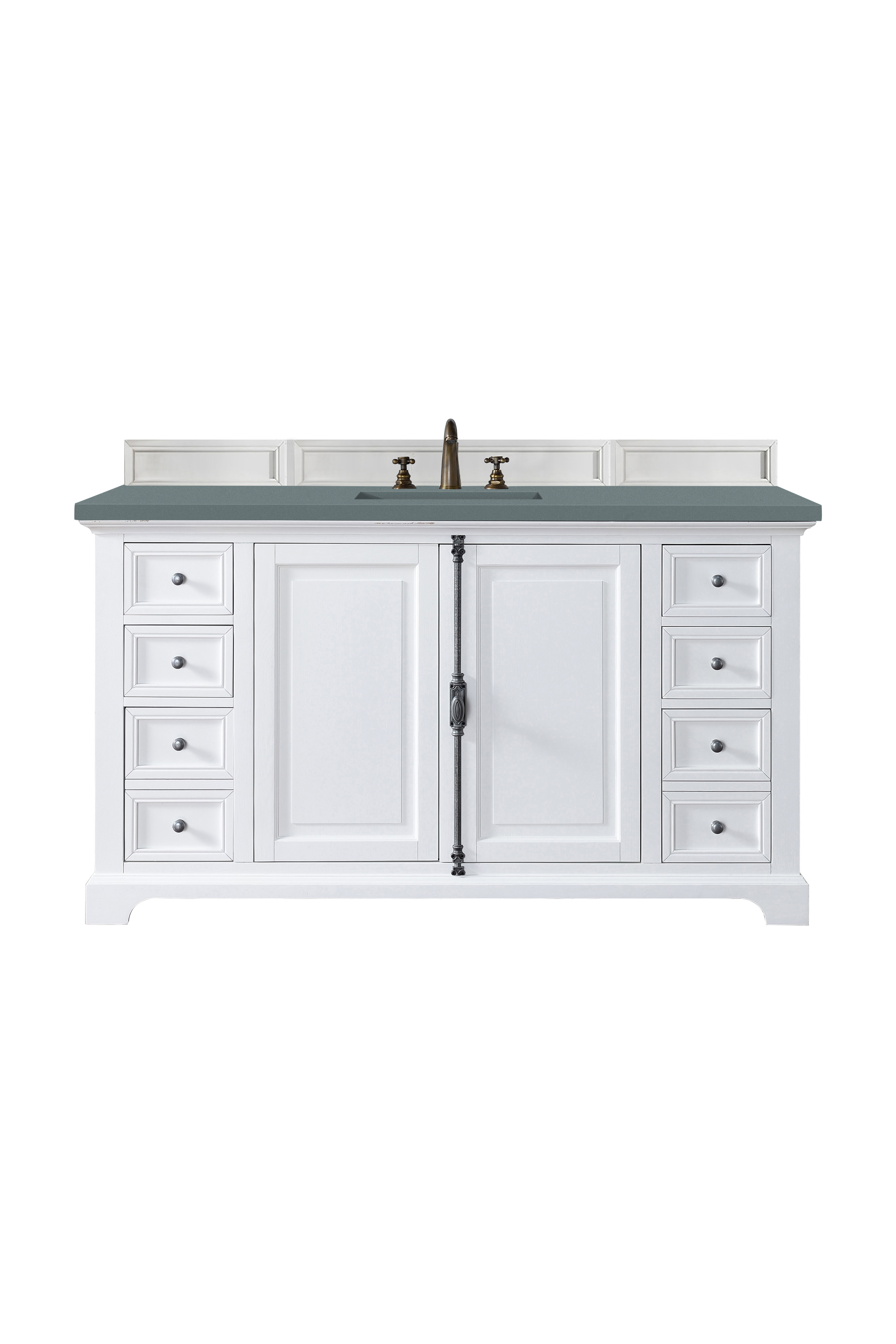 James Martin 238-105-V60S-BW-3CBL Providence 60" Single Vanity Cabinet, Bright White, w/ 3 CM Cala Blue Quartz Top