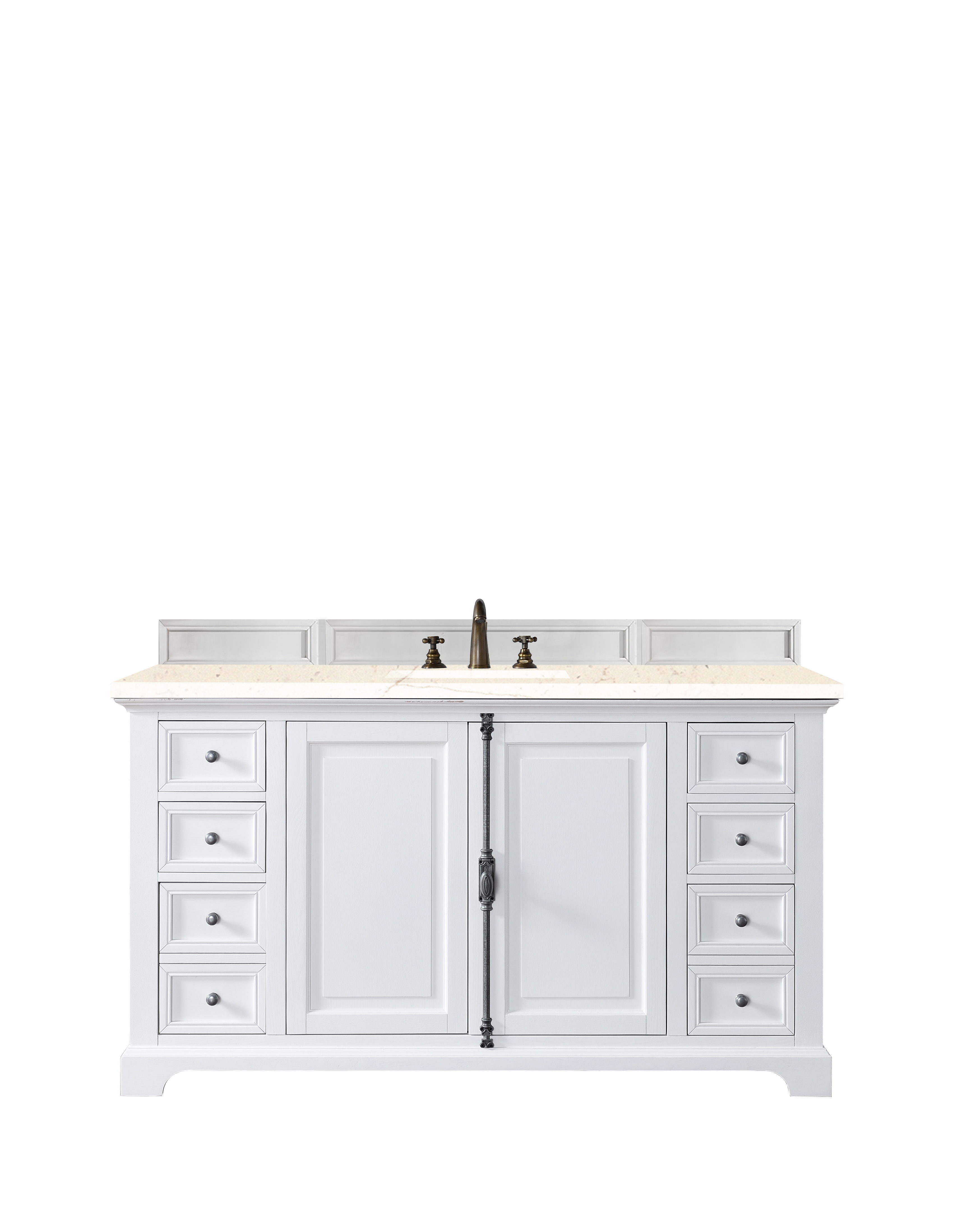 James Martin 238-105-V60S-BW-3EMR Providence 60" Single Vanity Cabinet, Bright White, w/ 3 CM Eternal Marfil Quartz Top