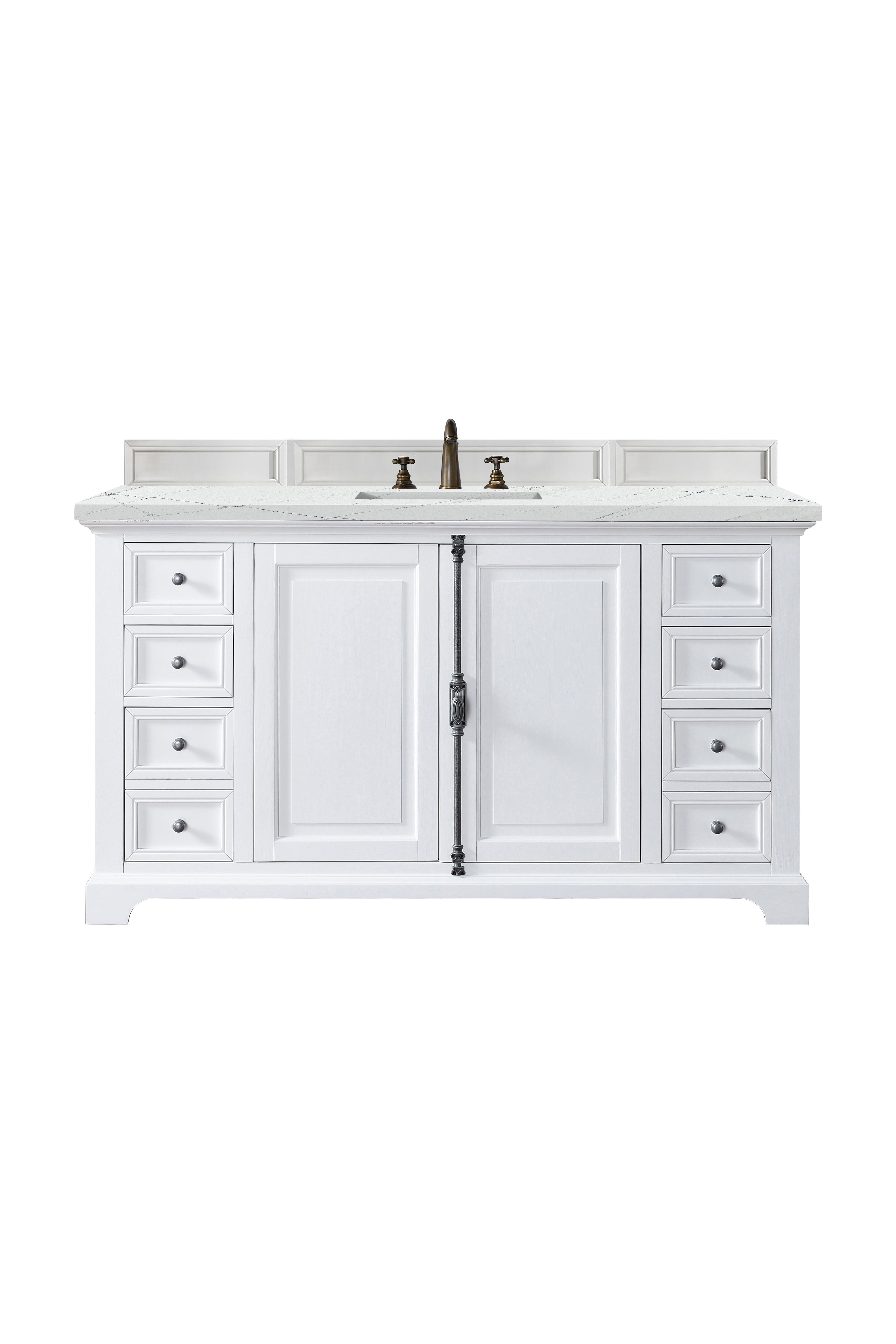 James Martin 238-105-V60S-BW-3ENC Providence 60" Single Vanity Cabinet, Bright White, w/ 3 CM Ethereal Noctis Quartz Top