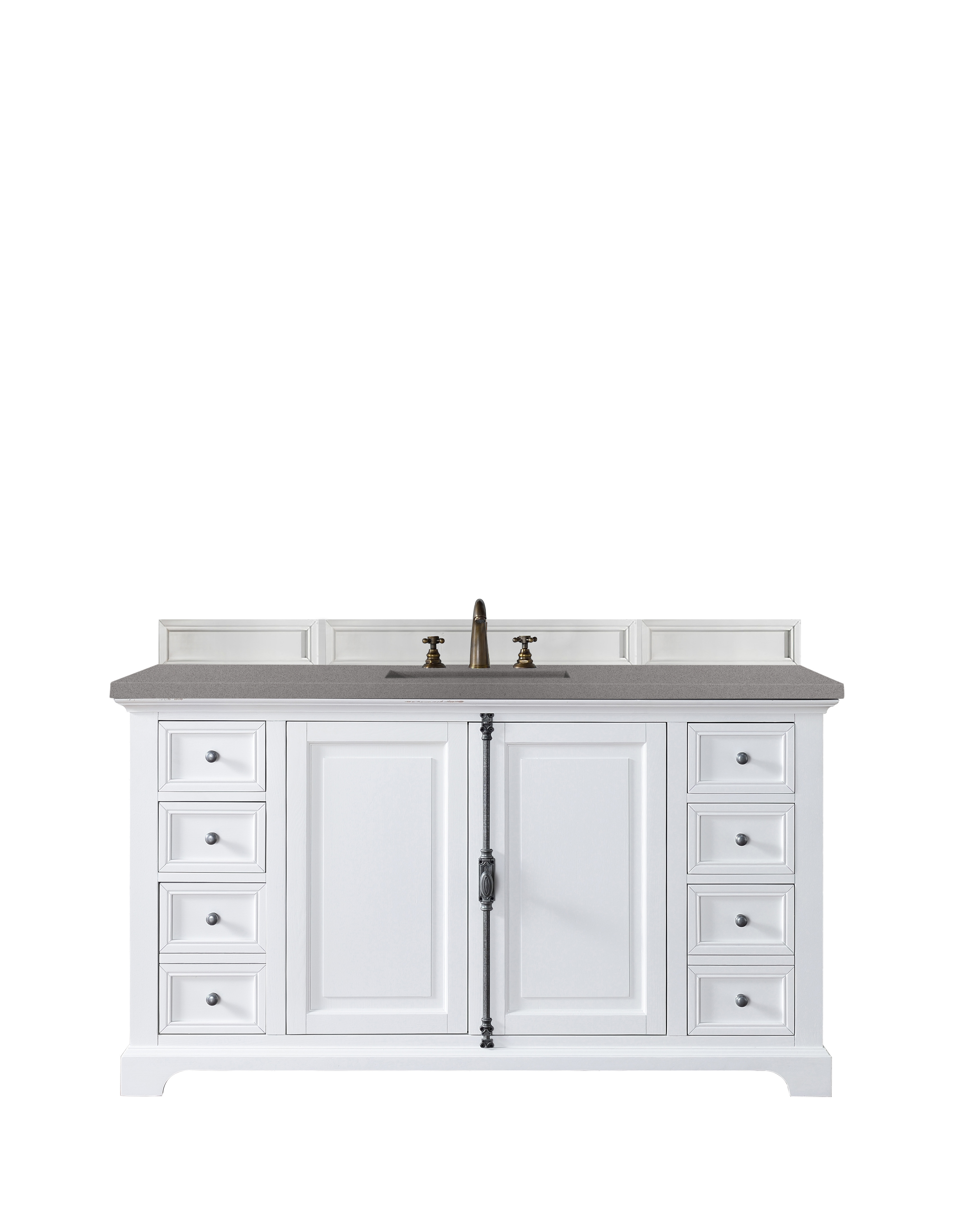 James Martin 238-105-V60S-BW-3GEX Providence 60" Single Vanity Cabinet, Bright White, w/ 3 CM Grey Expo Quartz Top