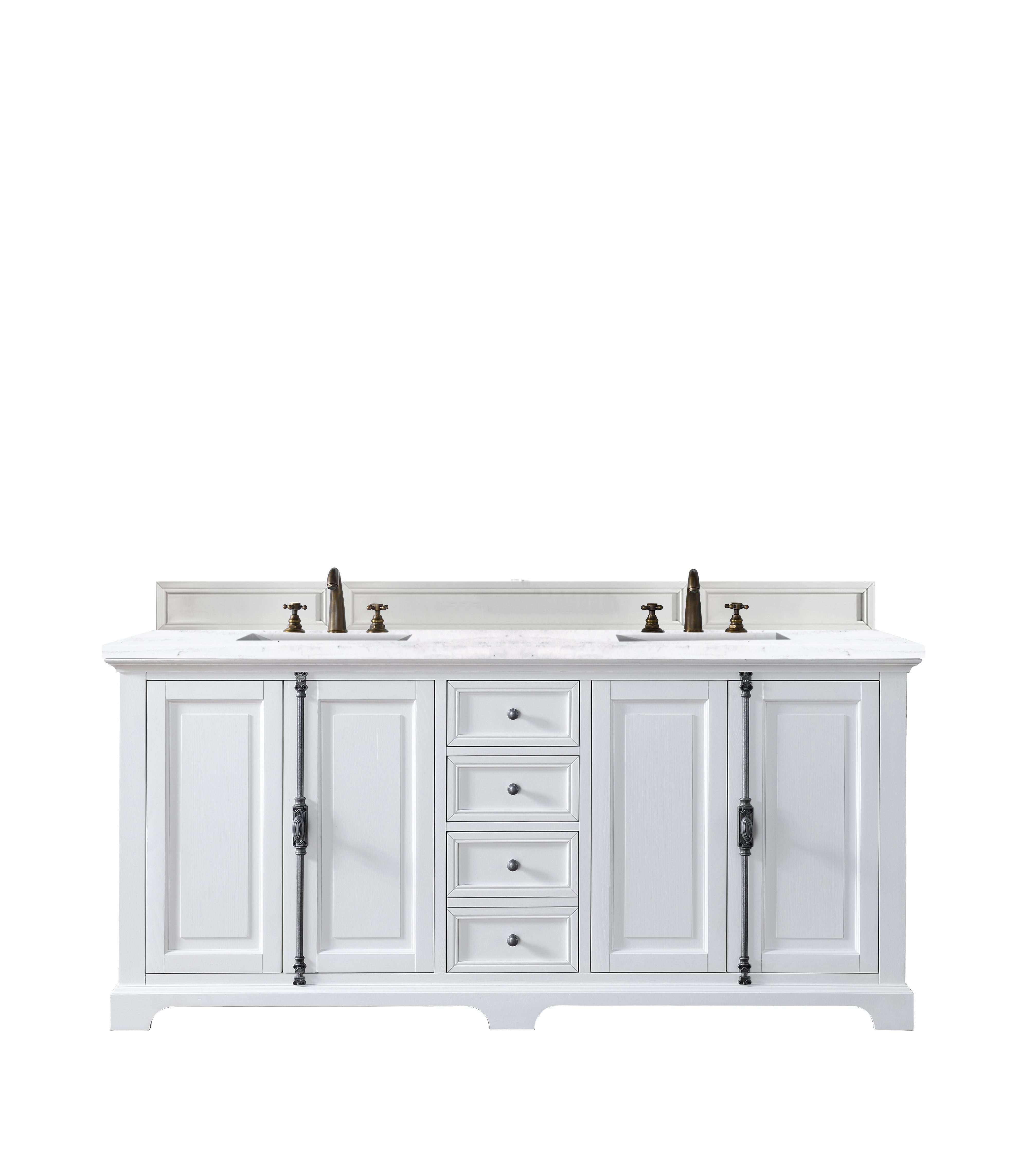 James Martin 238-105-V72-BW-3AF Providence 72" Bright White Double Vanity w/ 3 CM Arctic Fall Solid Surface Top