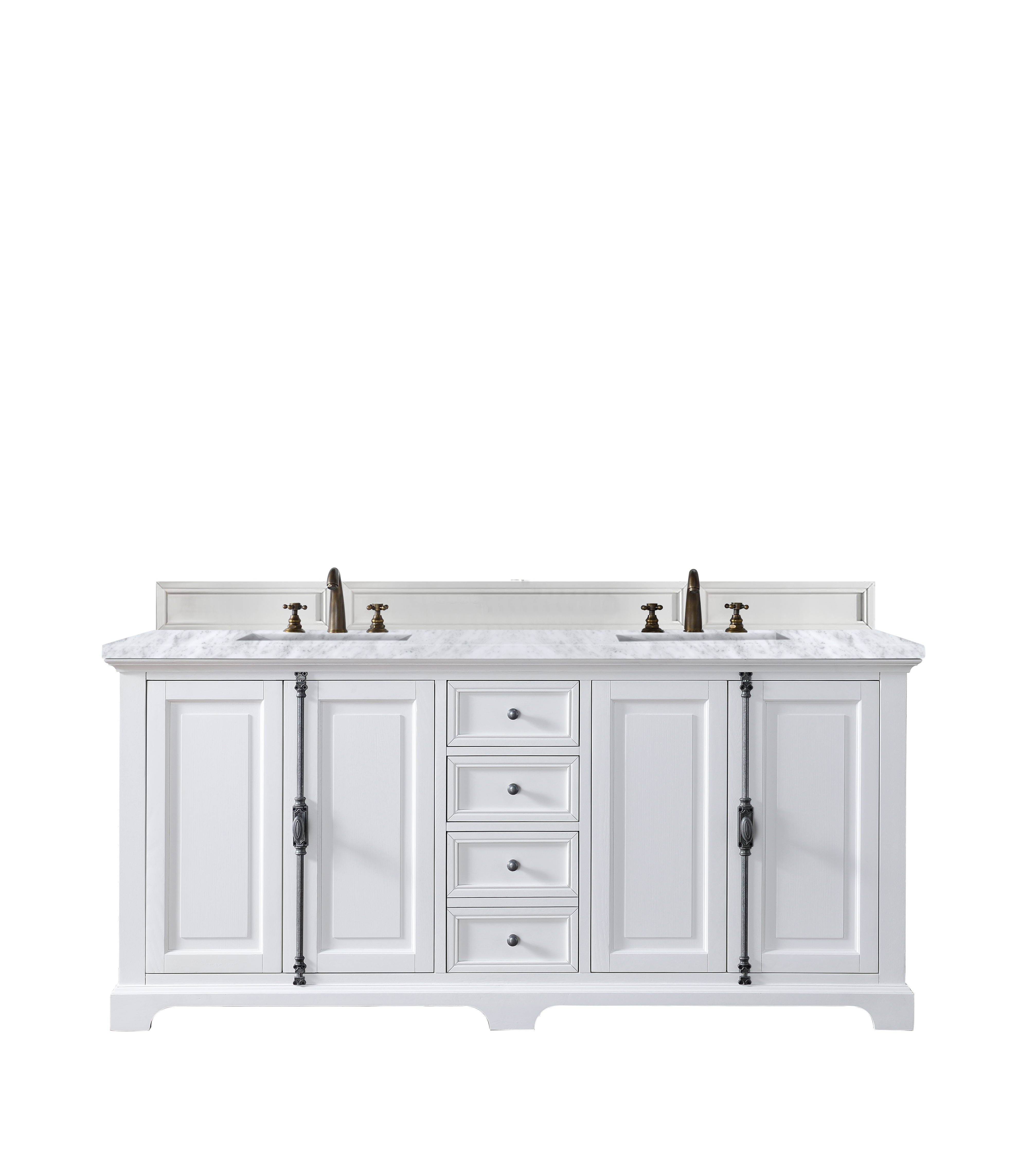 James Martin 238-105-V72-BW-3CAR Providence 72" Bright White Double Vanity w/ 3 CM Carrara Marble Top