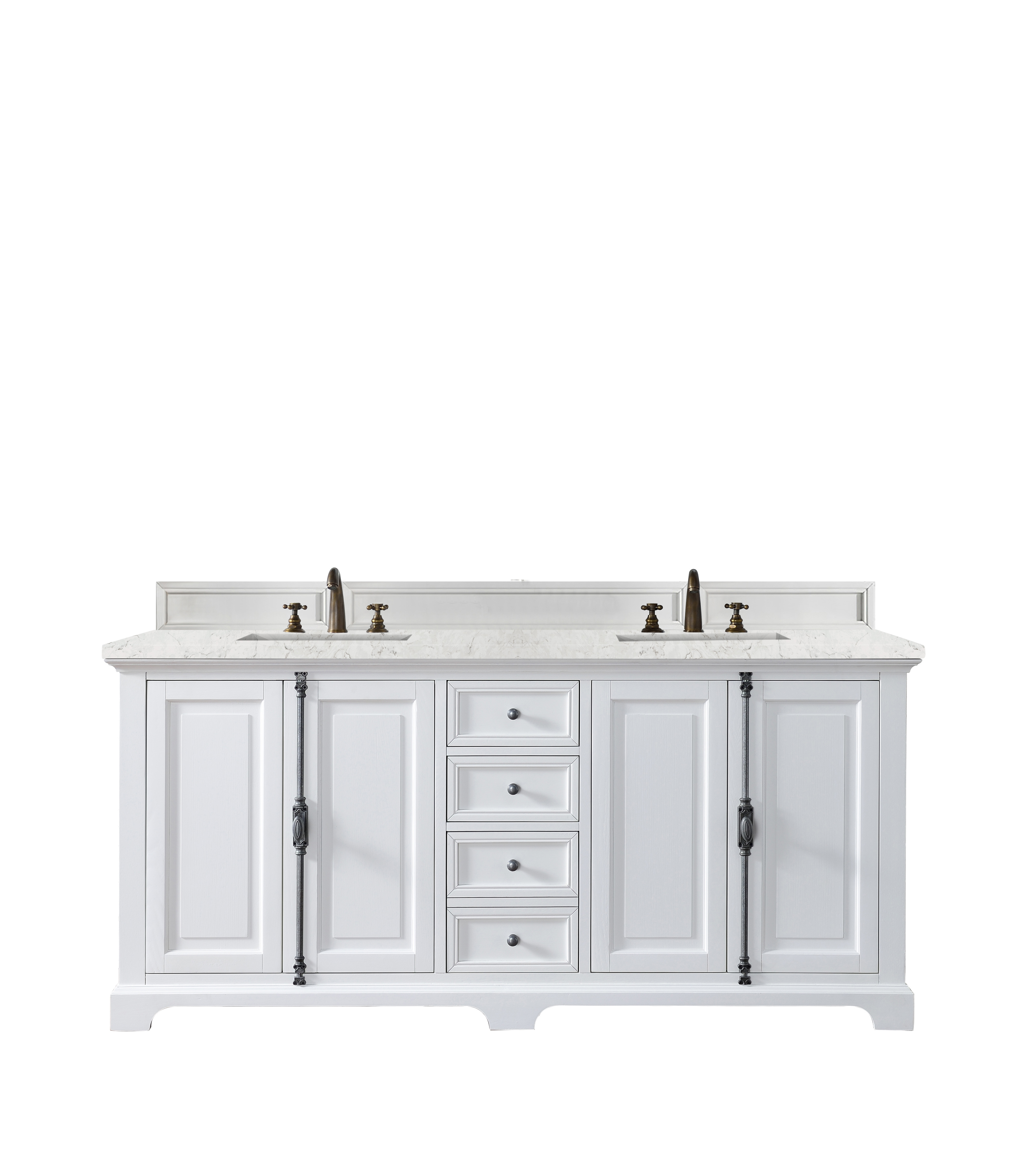 James Martin 238-105-V72-BW-3EJP Providence 72" Double Vanity Cabinet, Bright White, w/ 3 CM Eternal Jasmine Pearl Quartz Top