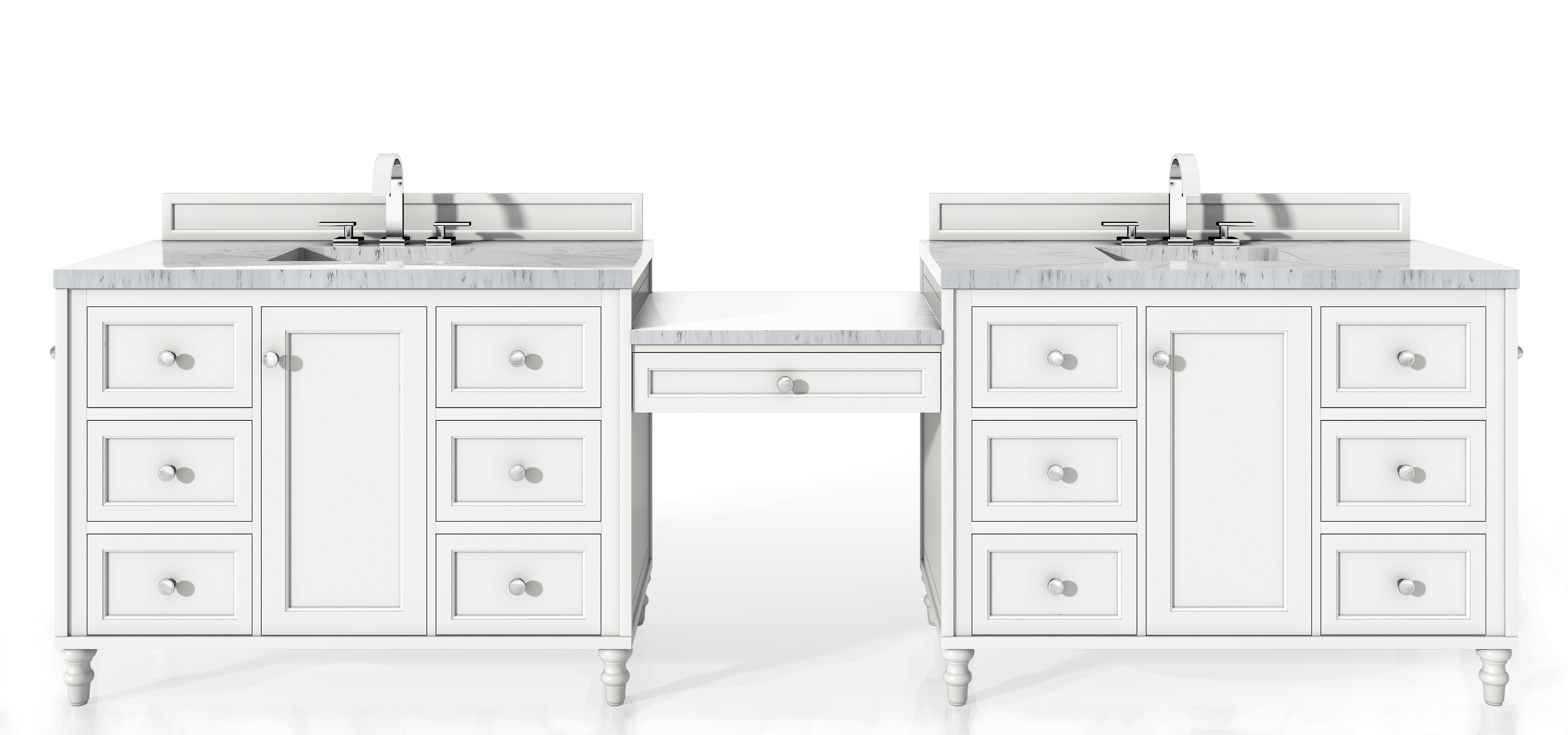 James Martin 301-V122-BW-DU-3AF Copper Cove Encore 122" Double Vanity Set, Bright White w/ Makeup Table, 3 CM Arctic Fall Solid Surface Top