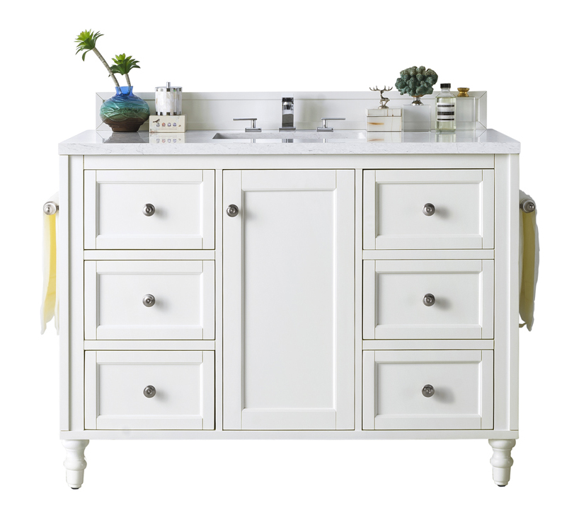 James Martin 301-V48-BW-3AF Copper Cove Encore 48" Single Vanity, Bright White w/ 3 CM Arctic Fall Solid Surface Top