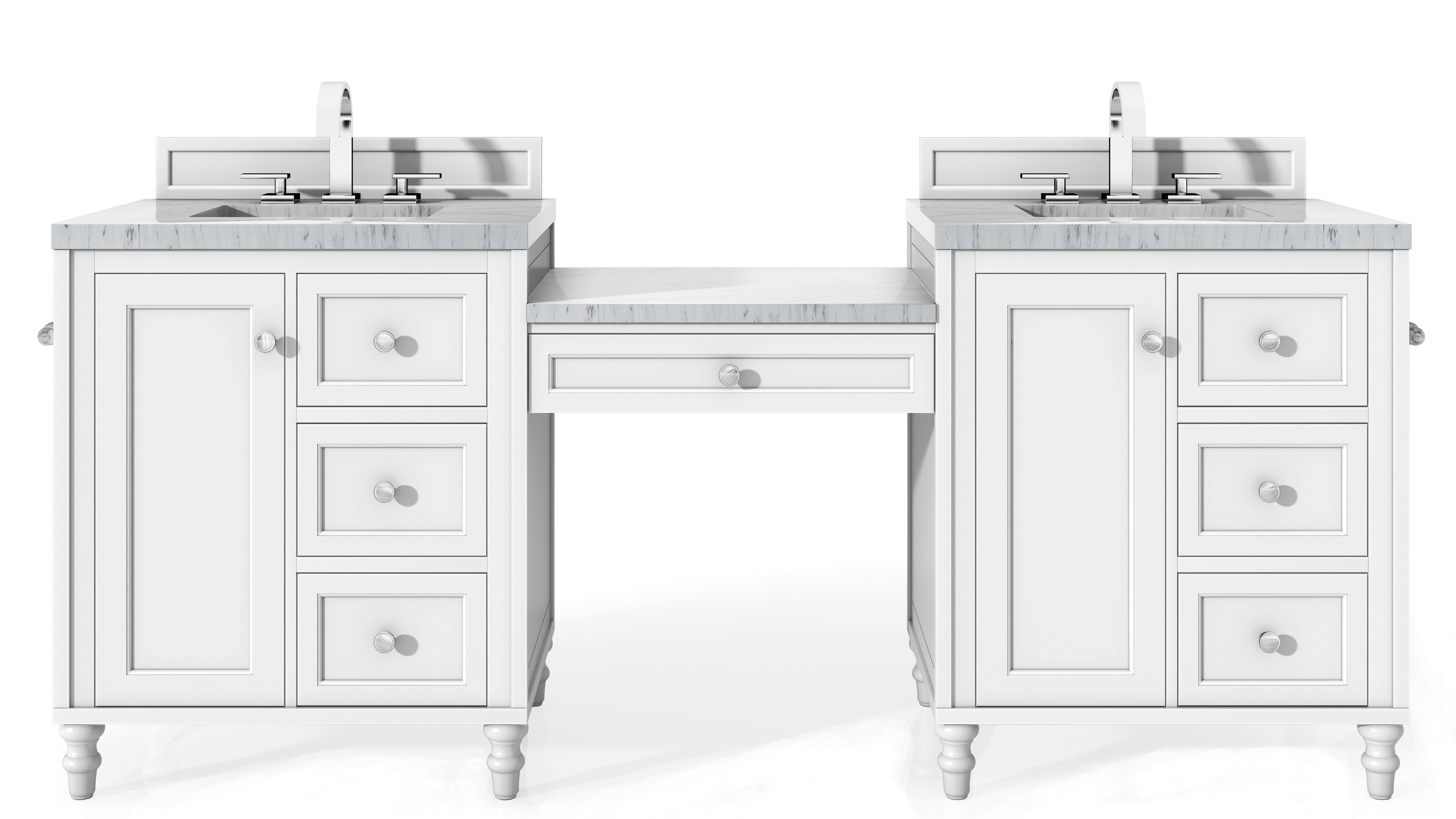 James Martin 301-V86-BW-DU-3AF Copper Cove Encore 86" Double Vanity Set, Bright White w/ Makeup Table, 3 CM Arctic Fall Solid Surface Top