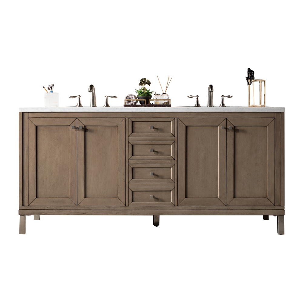 James Martin 305-V72-WWW-3AF Chicago 72" Whitewashed Walnut Double Vanity w/ 3 CM Arctic Fall Solid Surface Top
