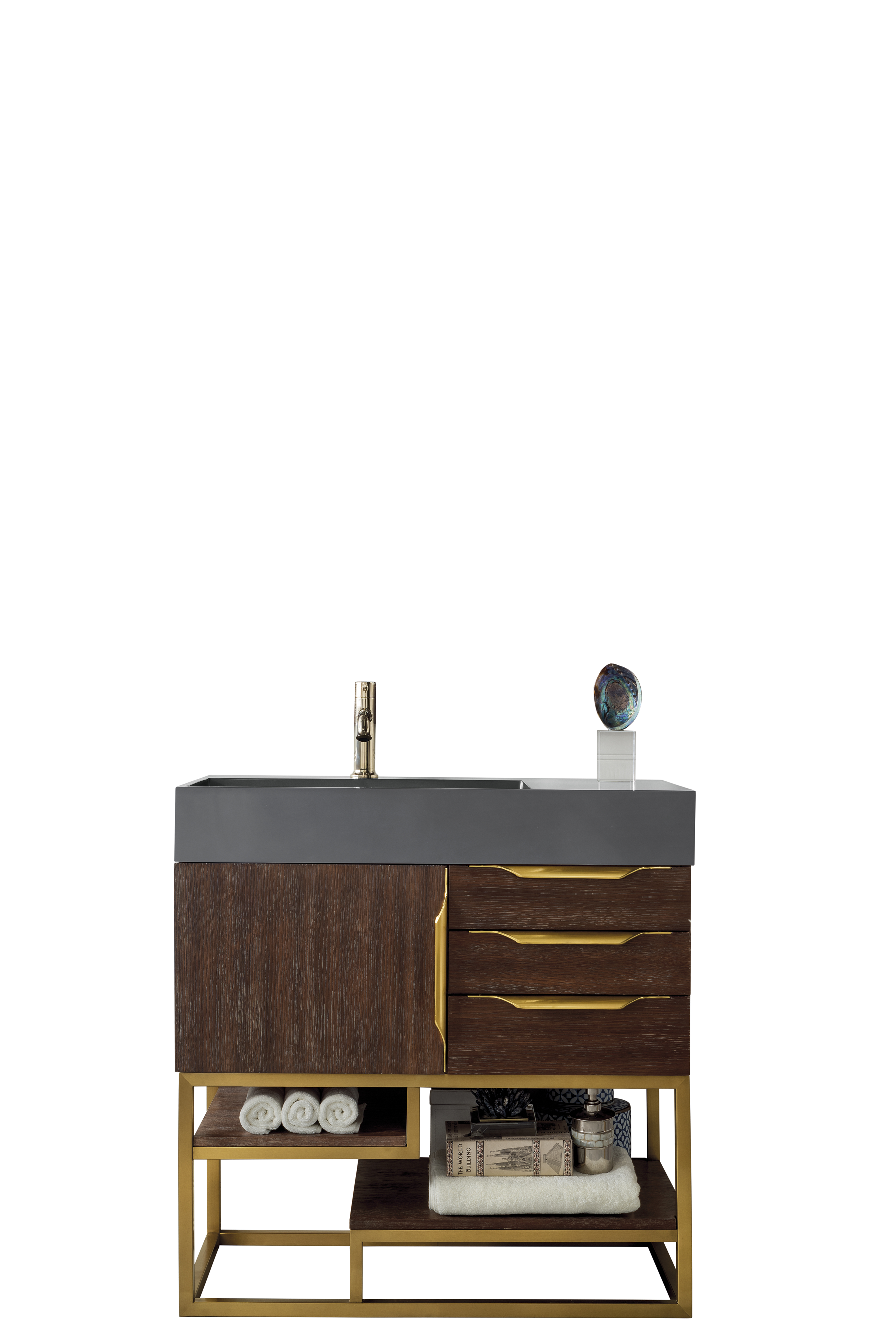 James Martin 388-V36-CFO-RG-DGG Columbia 36" Single Vanity, Coffee Oak, Radiant Gold w/ Dusk Grey Glossy Composite Top