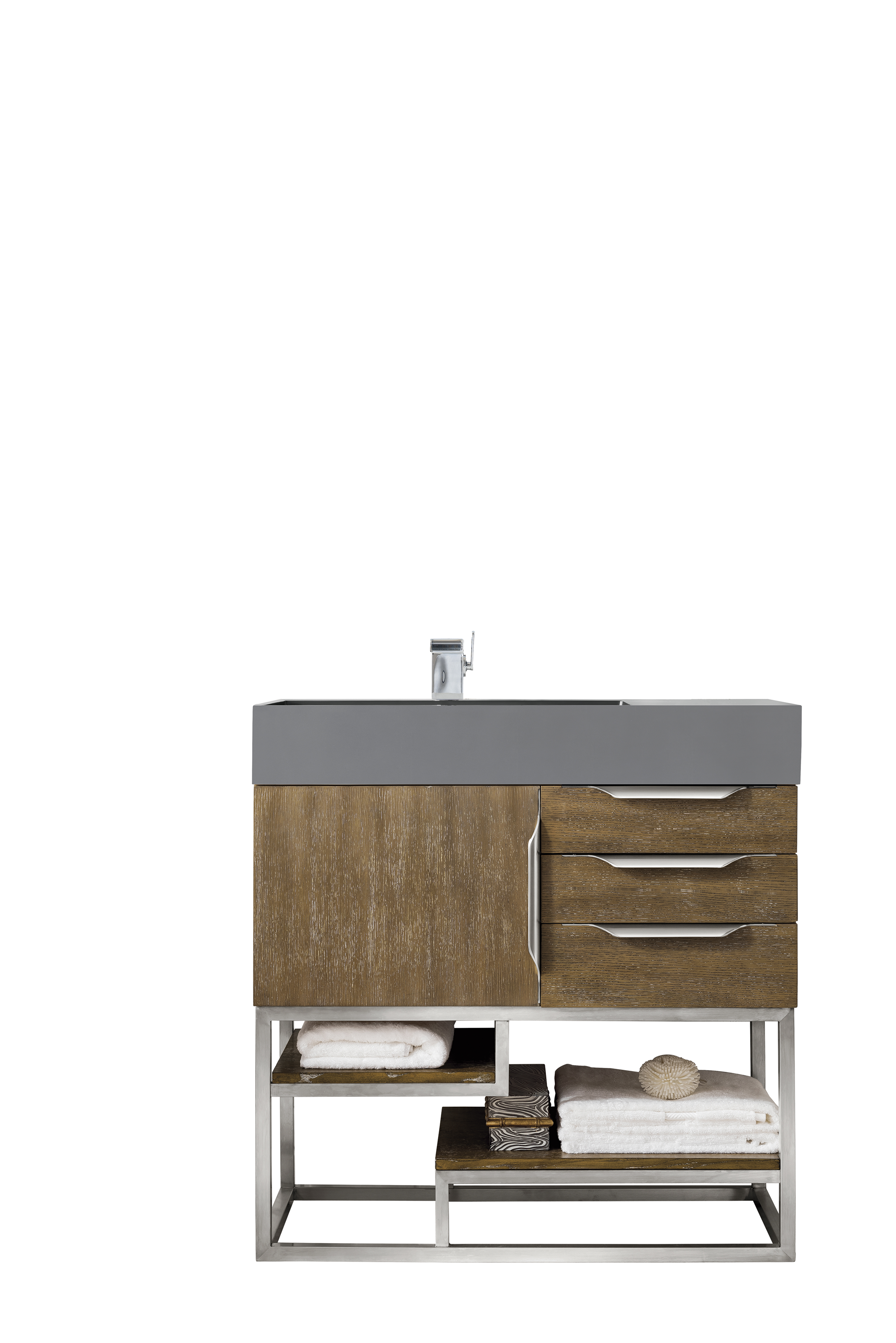 James Martin 388-V36-LTO-BN-DGG Columbia 36" Single Vanity, Latte Oak w/ Dusk Grey Glossy Composite Top