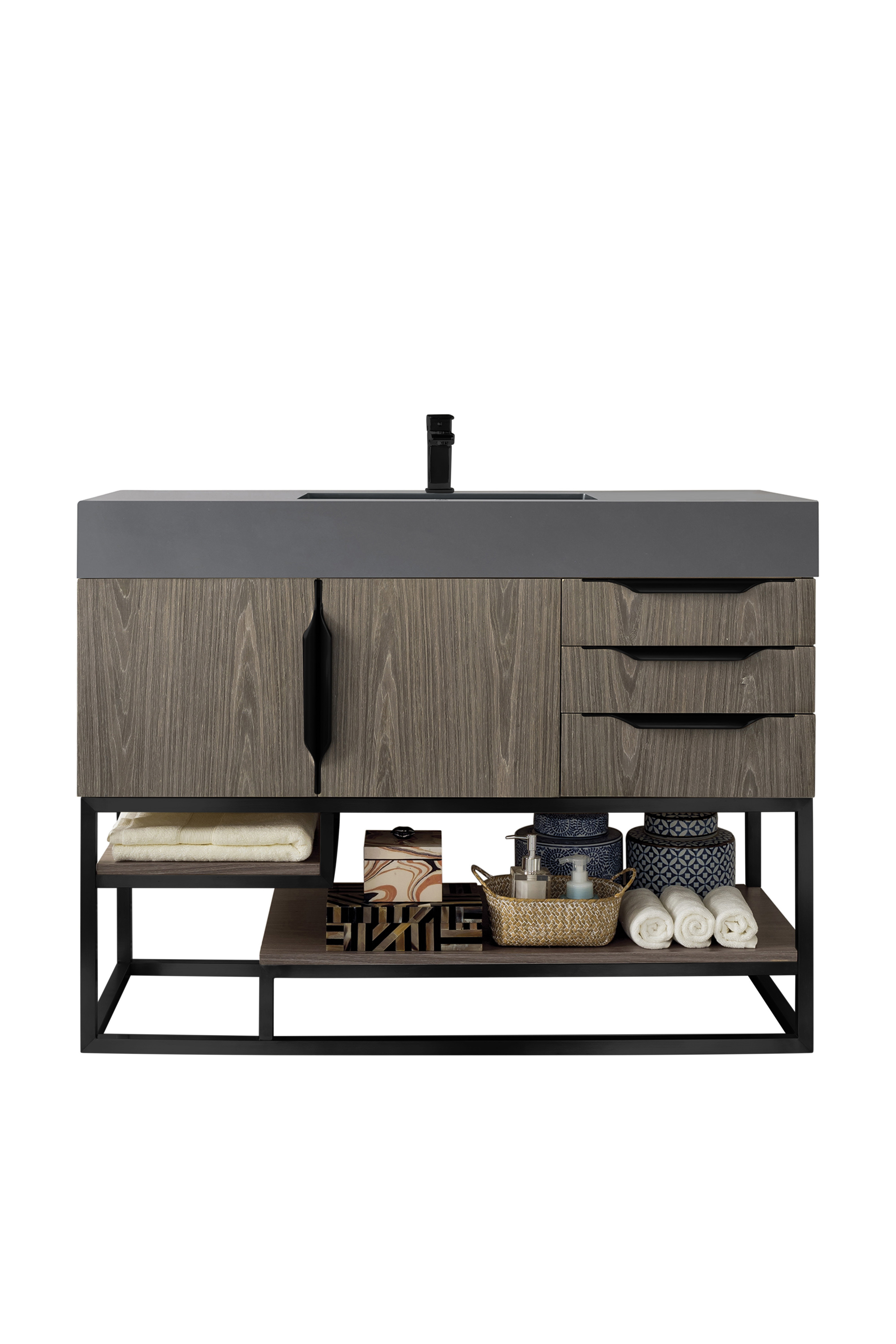 James Martin 388-V48-AGR-MB-DGG Columbia 48" Single Vanity, Ash Gray, Matte Black w/ Dusk Grey Glossy Composite Top