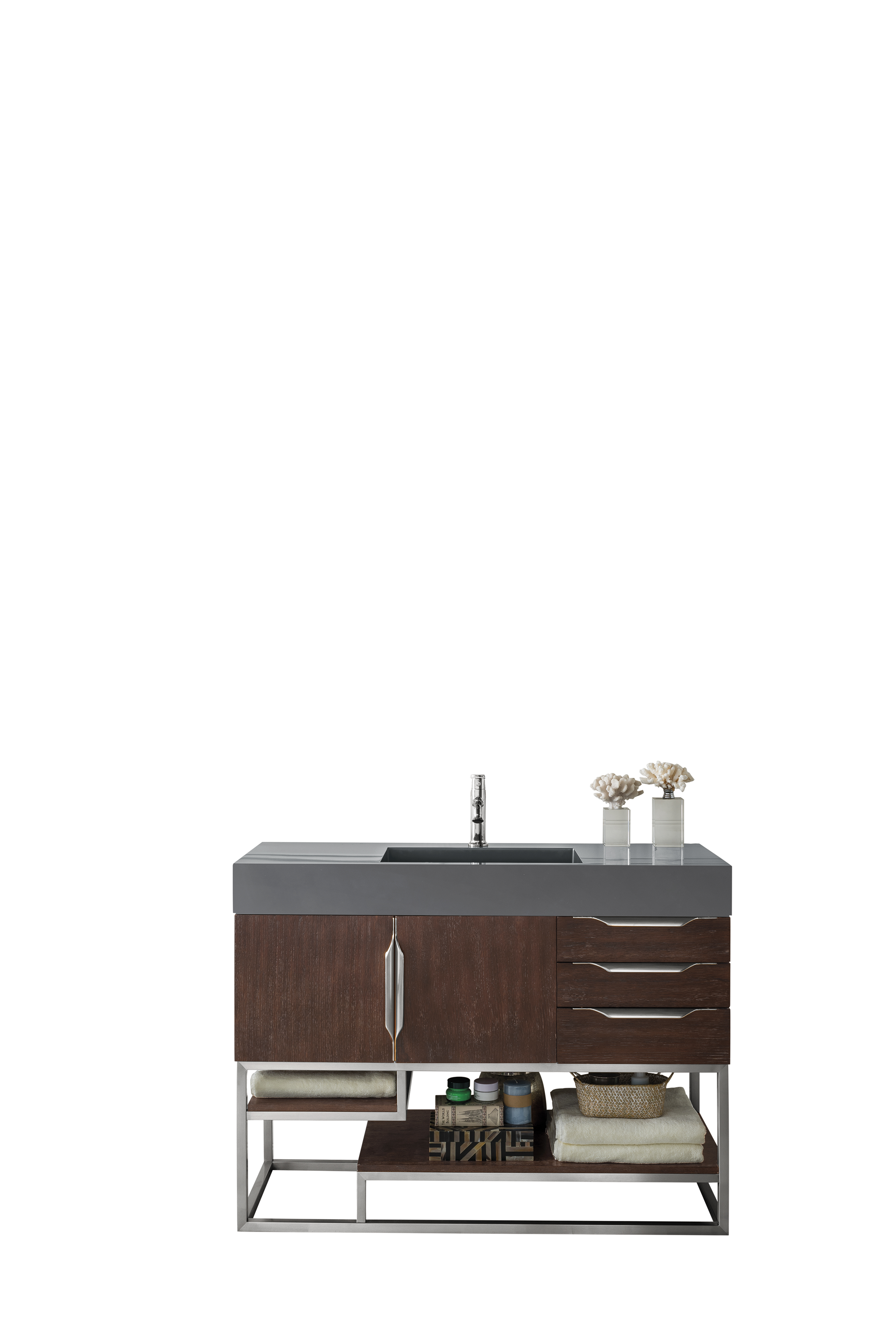 James Martin 388-V48-CFO-BN-DGG Columbia 48" Single Vanity, Coffee Oak w/ Dusk Grey Glossy Composite Top