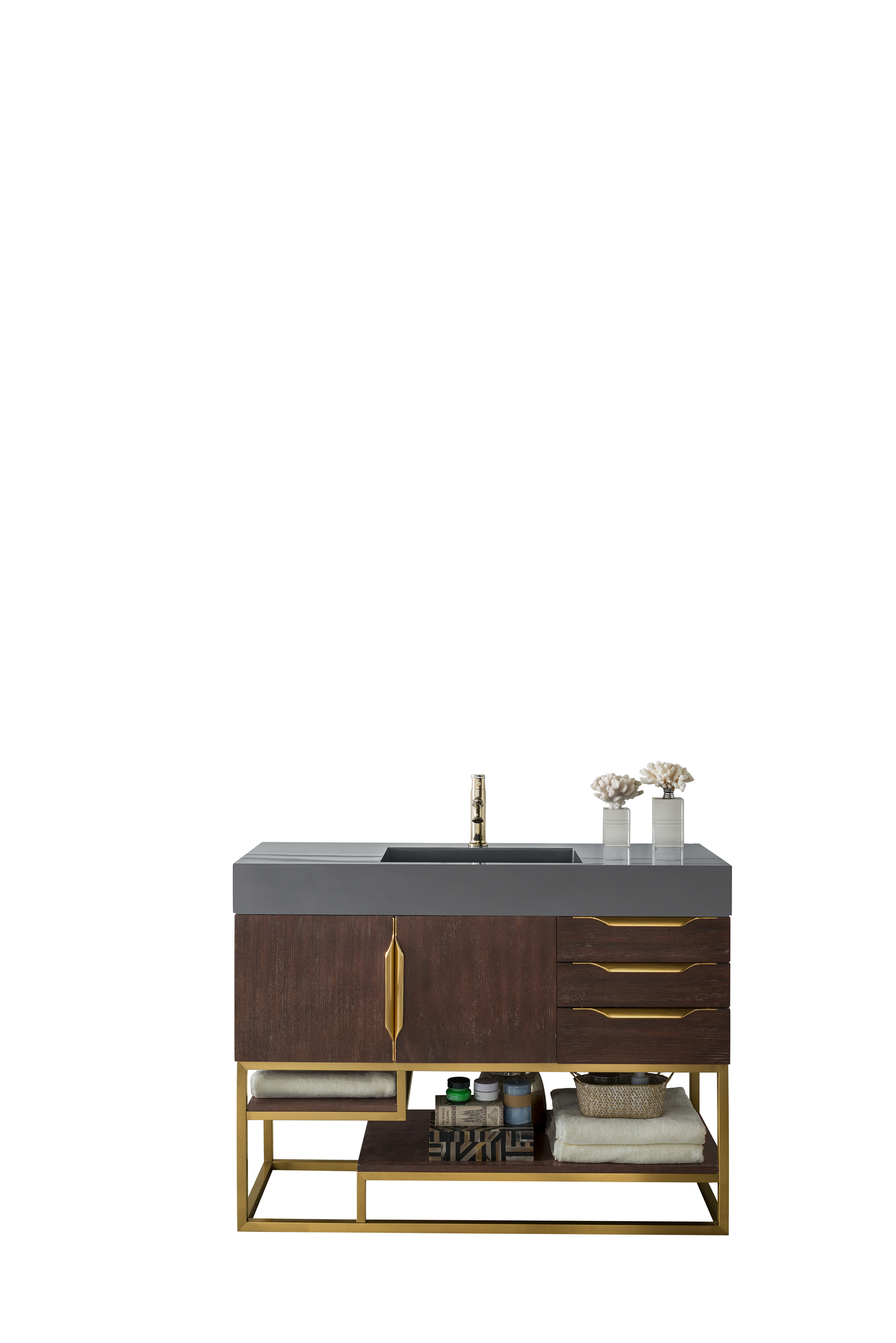 James Martin 388-V48-CFO-RG-DGG Columbia 48" Single Vanity, Coffee Oak, Radiant Gold w/ Dusk Grey Glossy Composite Top