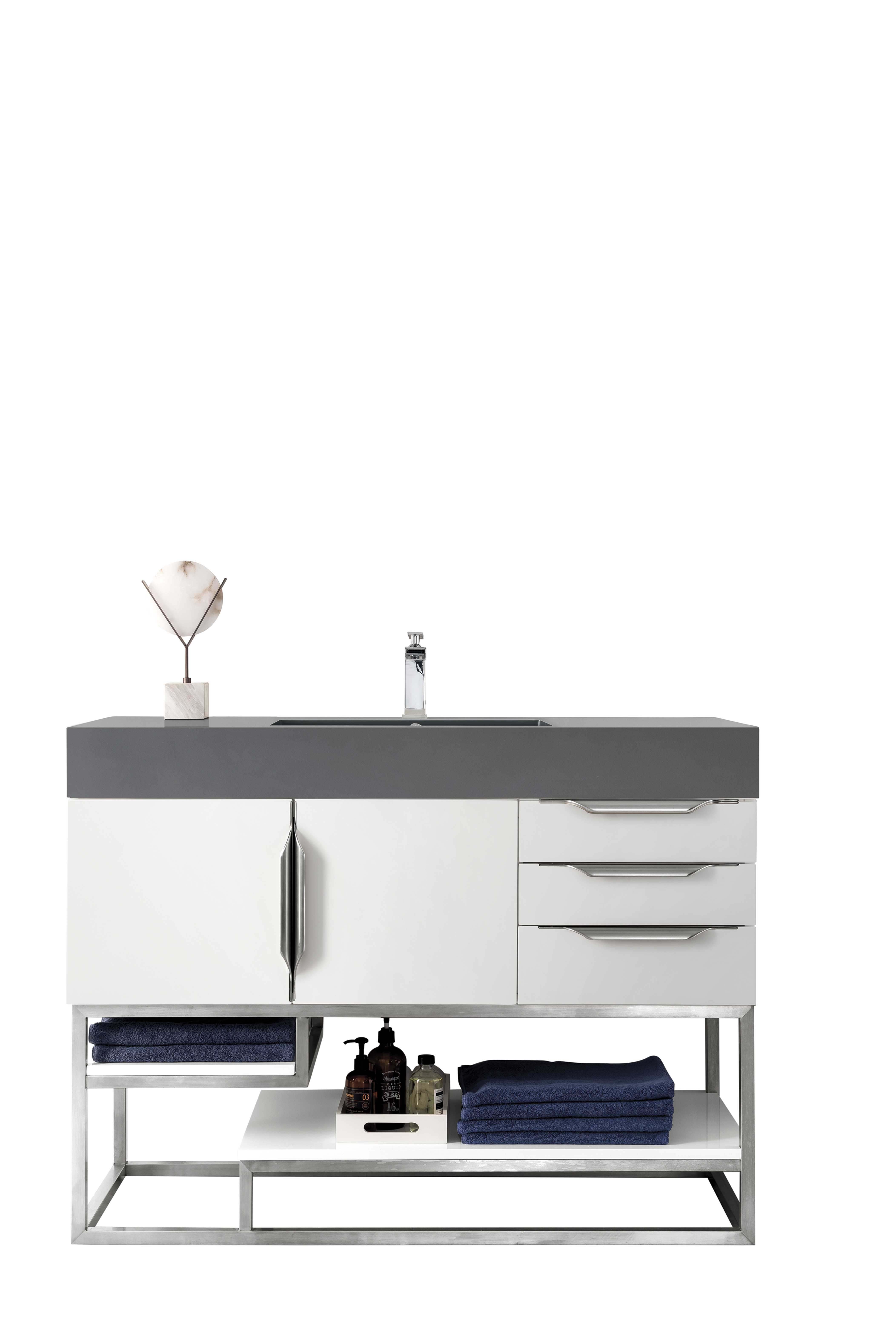 James Martin 388-V48-GW-BN-DGG Columbia 48" Single Vanity, Glossy White, w/ Dusk Grey Glossy Composite Top