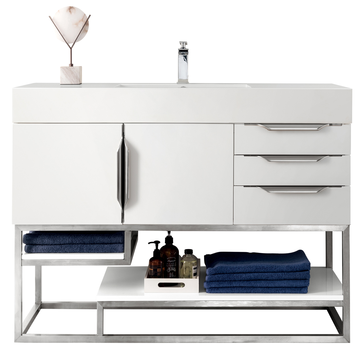 James Martin 388-V48-GW-BN-GW Columbia 48" Single Vanity, Glossy White, w/ Glossy White Composite Top