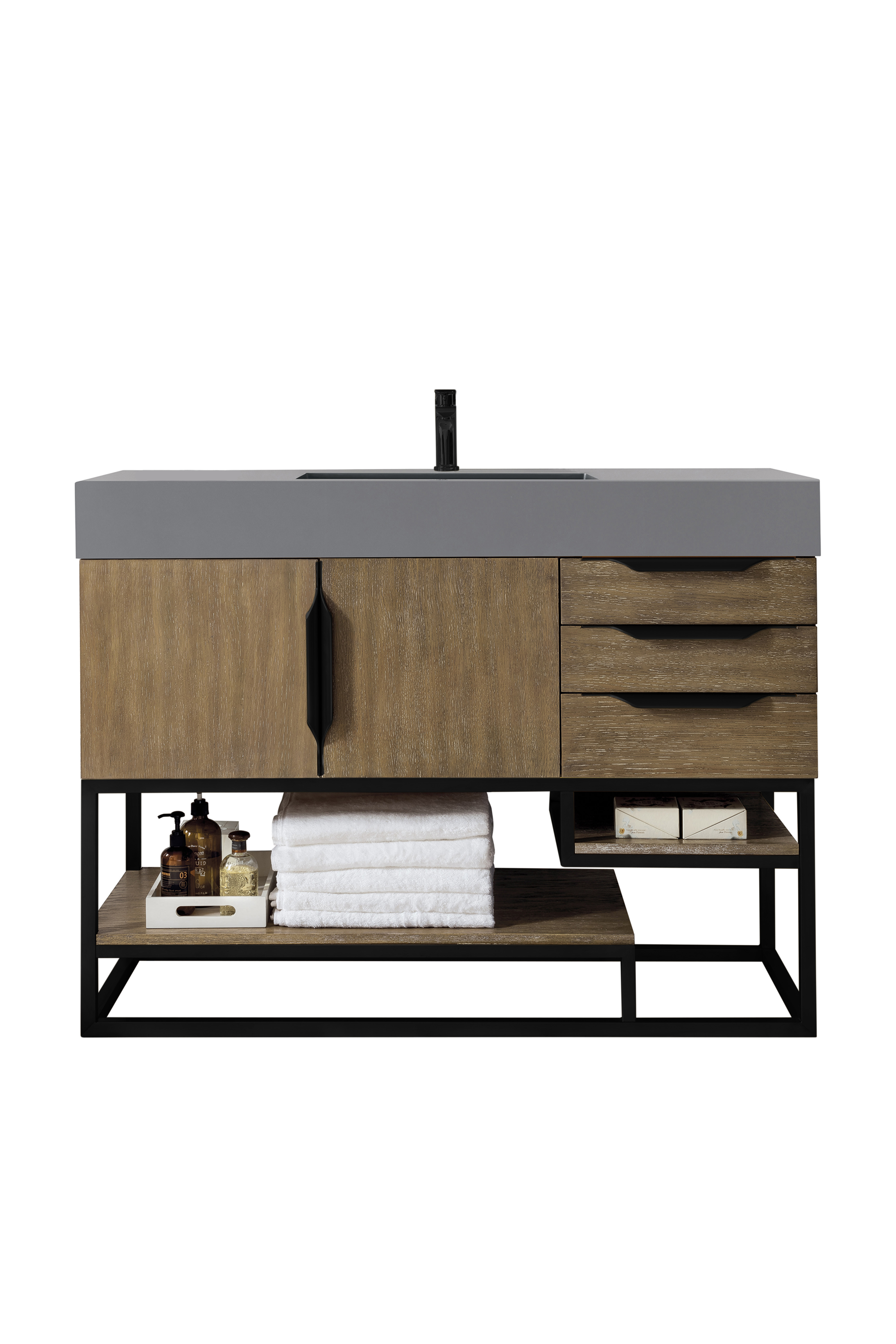 James Martin 388-V48-LTO-MB-DGG Columbia 48" Single Vanity, Latte Oak, Matte Black w/ Dusk Grey Glossy Composite Top