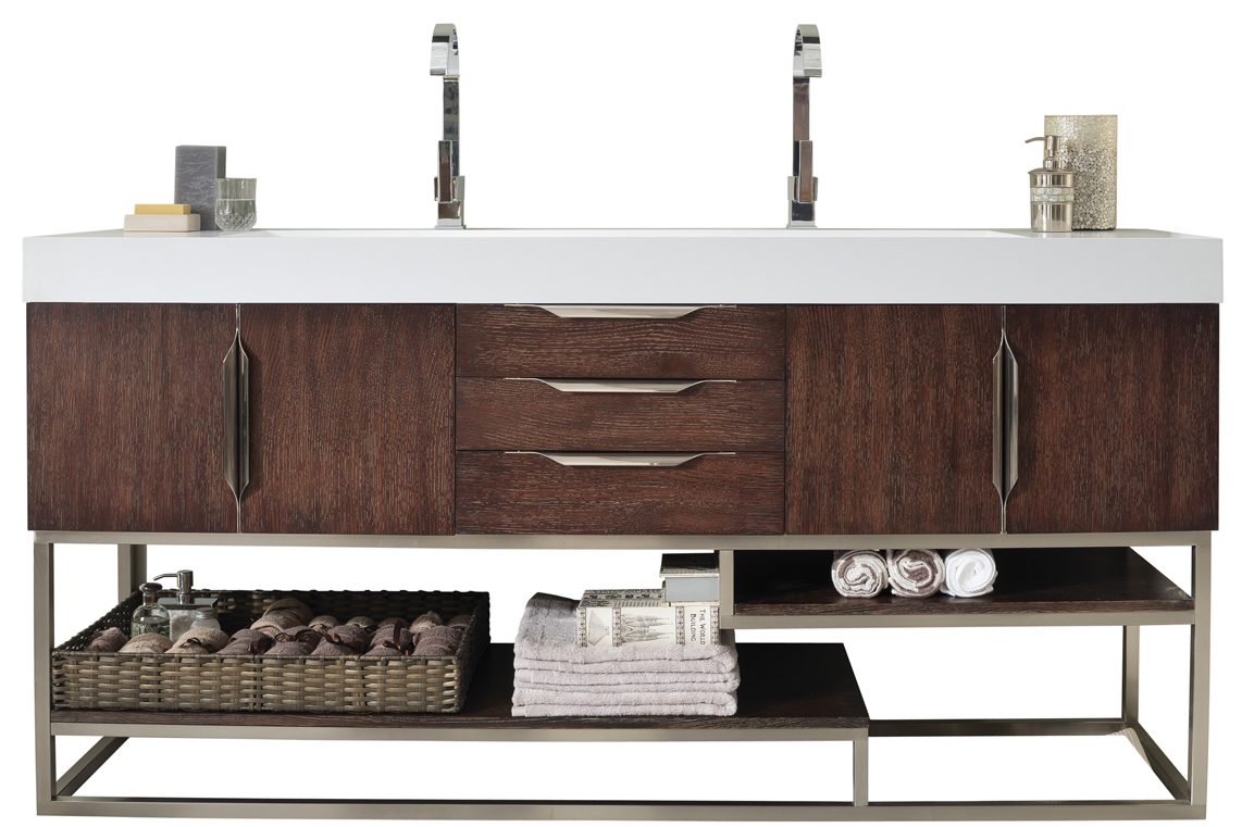 James Martin 388-V72D-CFO-BN-GW Columbia 72" Double Vanity, Coffee Oak w/ Glossy White Composite Top