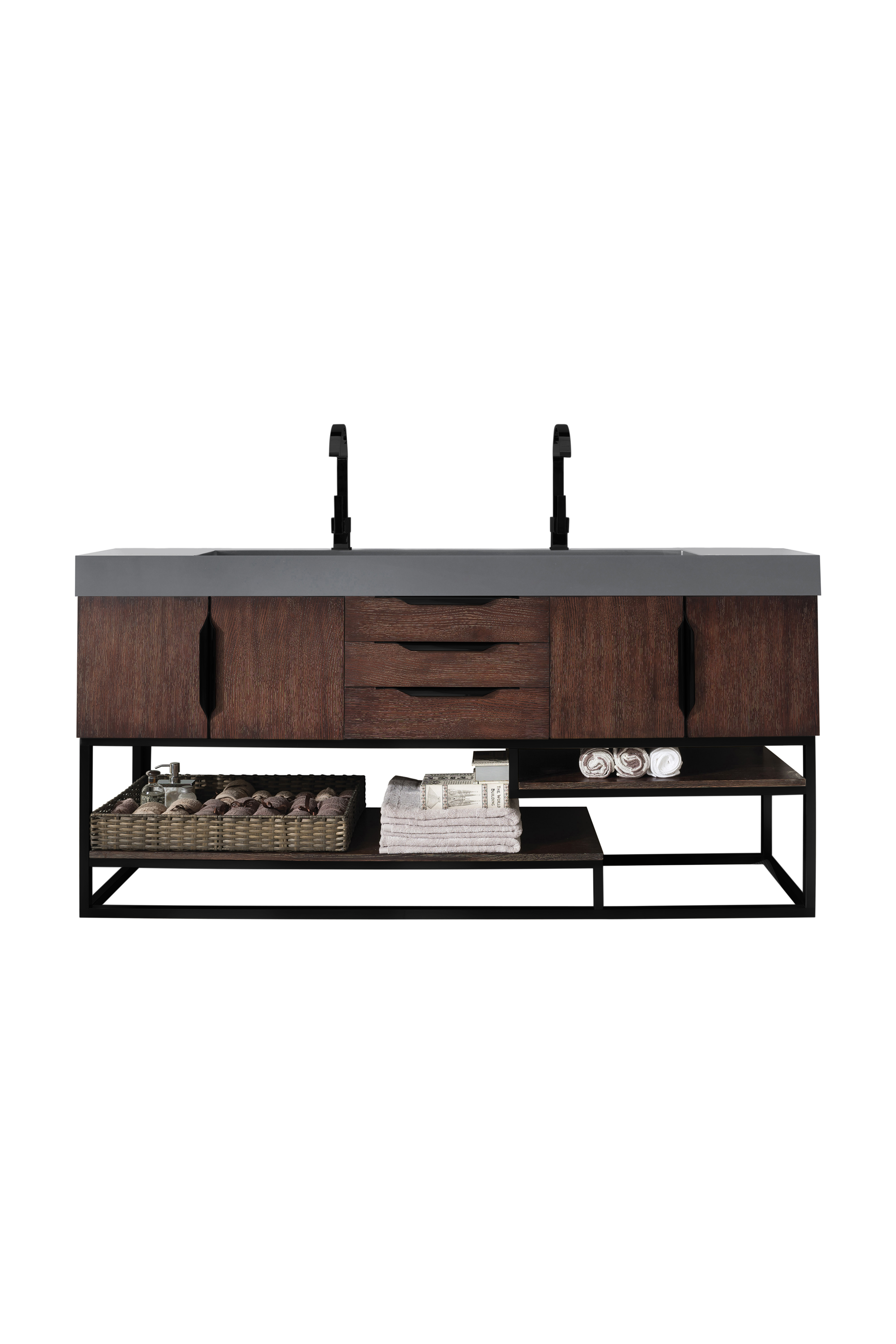 James Martin 388-V72D-CFO-MB-DGG Columbia 72" Double Vanity, Coffee Oak, Matte Black w/ Dusk Grey Glossy Composite Top