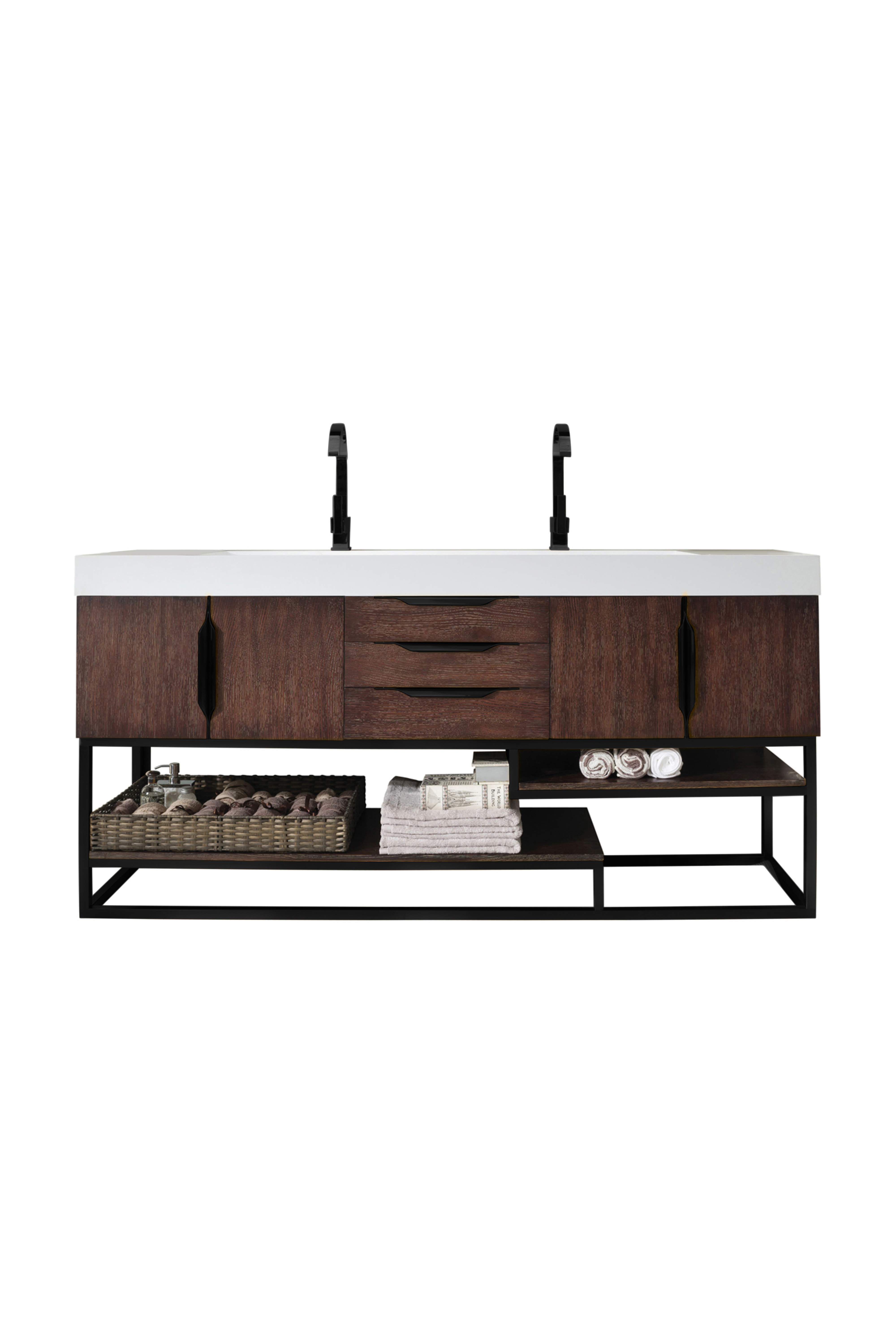 James Martin 388-V72D-CFO-MB-GW Columbia 72" Double Vanity, Coffee Oak, Matte Black w/ Glossy White Composite Top