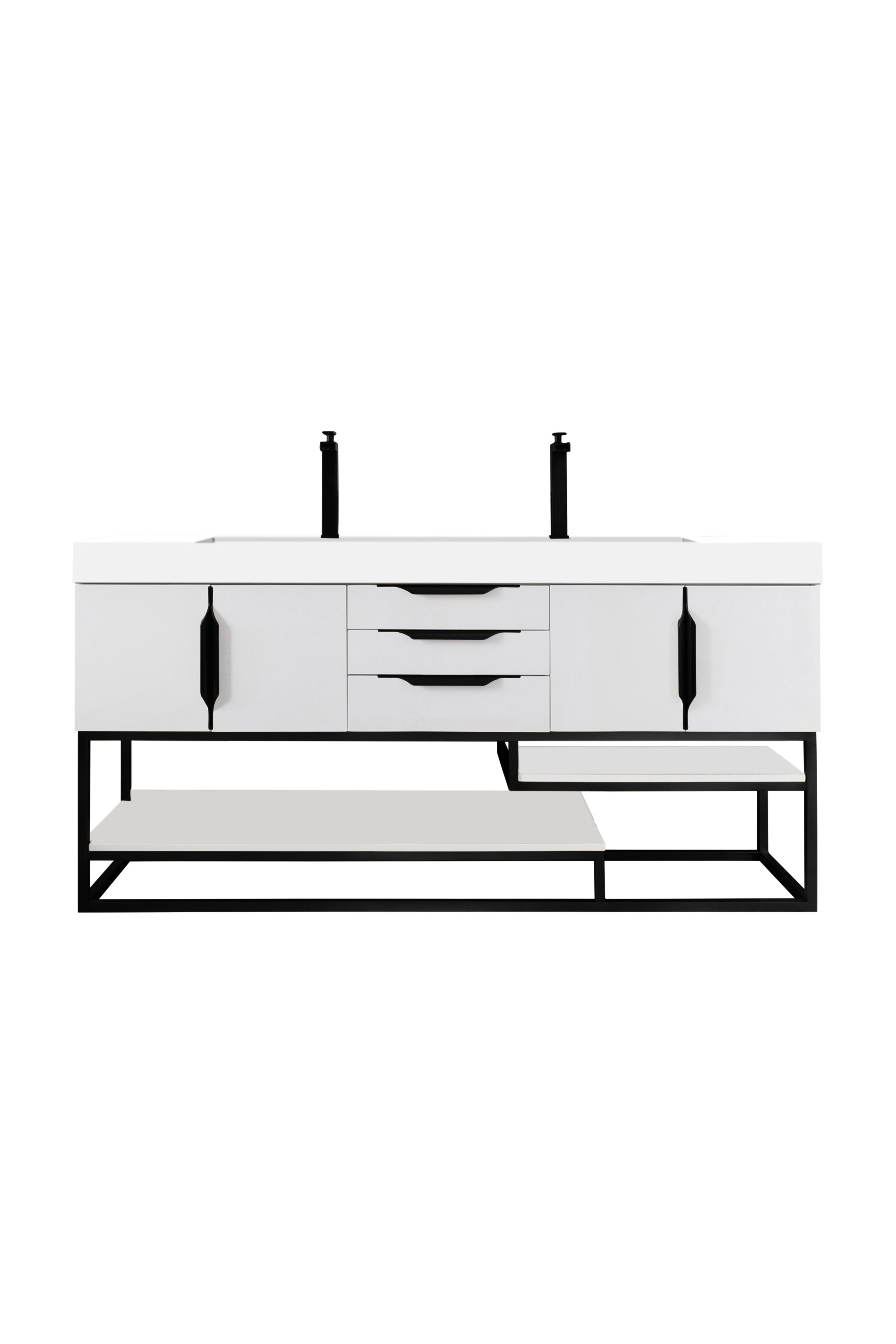 James Martin 388-V72D-GW-MB-GW Columbia 72" Double Vanity, Glossy White, Matte Black w/ Glossy White Composite Top