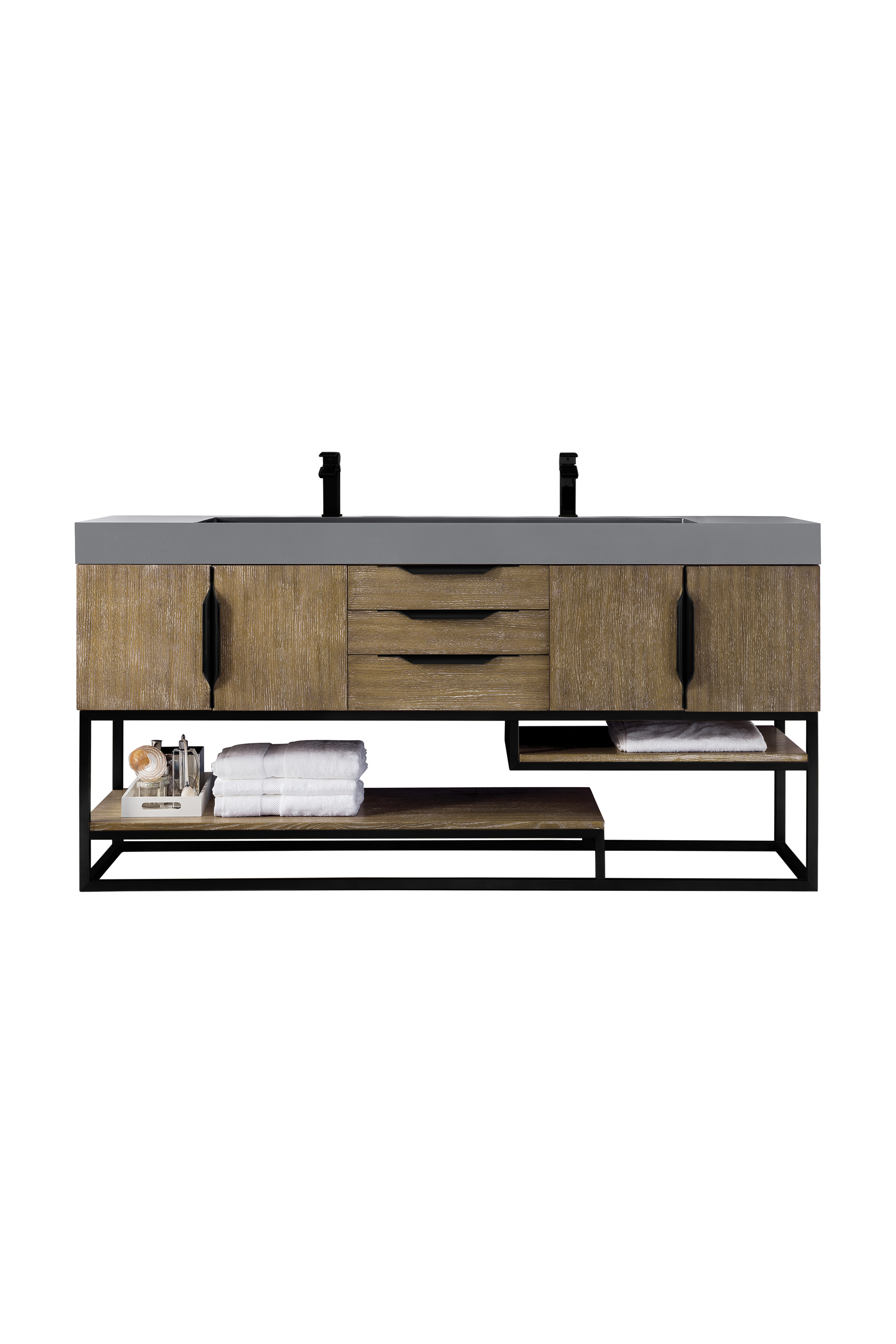 James Martin 388-V72D-LTO-MB-DGG Columbia 72" Double Vanity, Latte Oak, Matte Black w/ Dusk Grey Glossy Composite Top